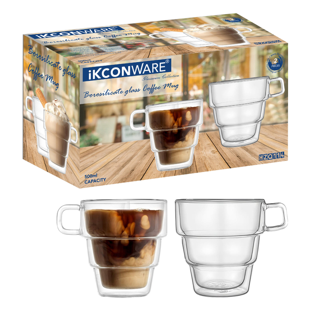 500ml Double Walled Glass Mug with Handle
