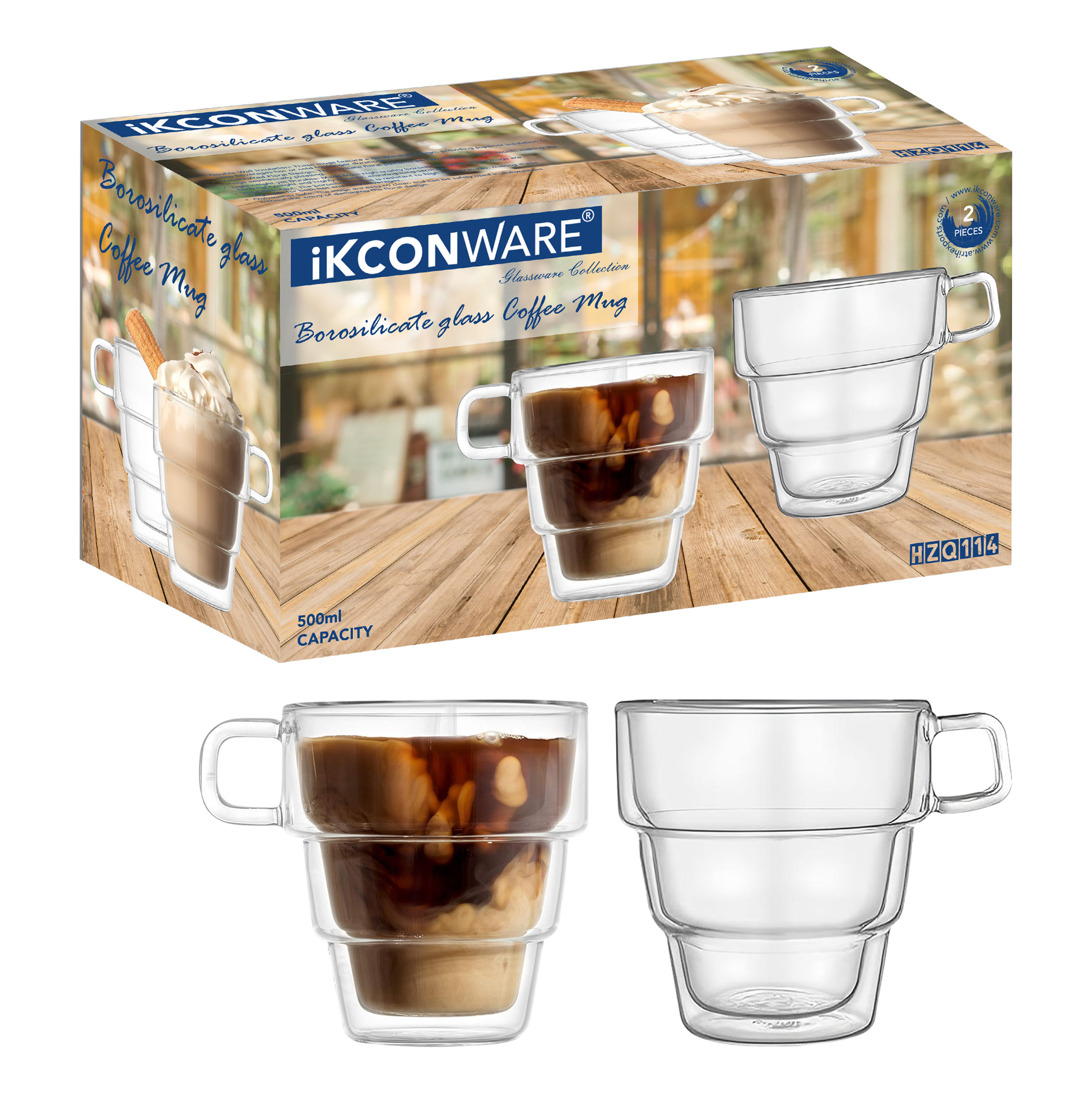 500ml Double Walled Glass Mug with Handle
