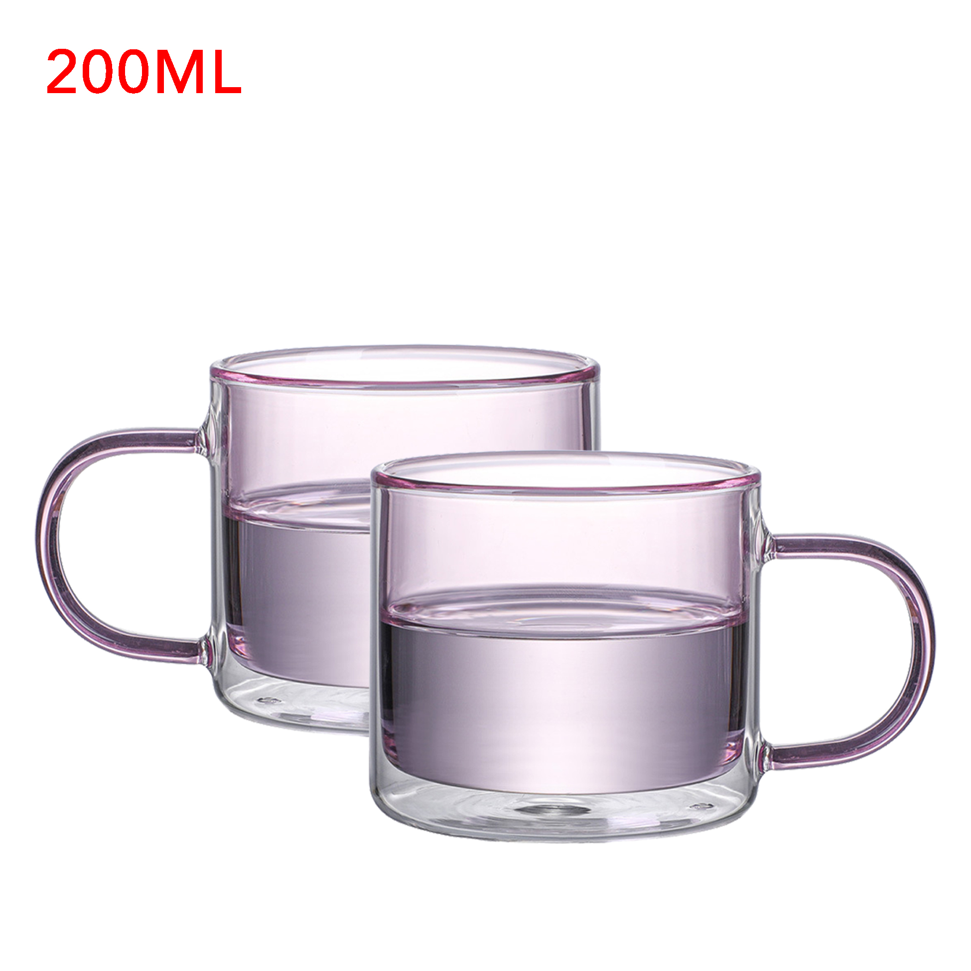 200ml Double Walled Pink tinted Glass Mug with Handle