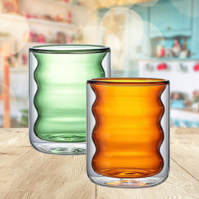 200ml Double Walled Wavy Glass Cup