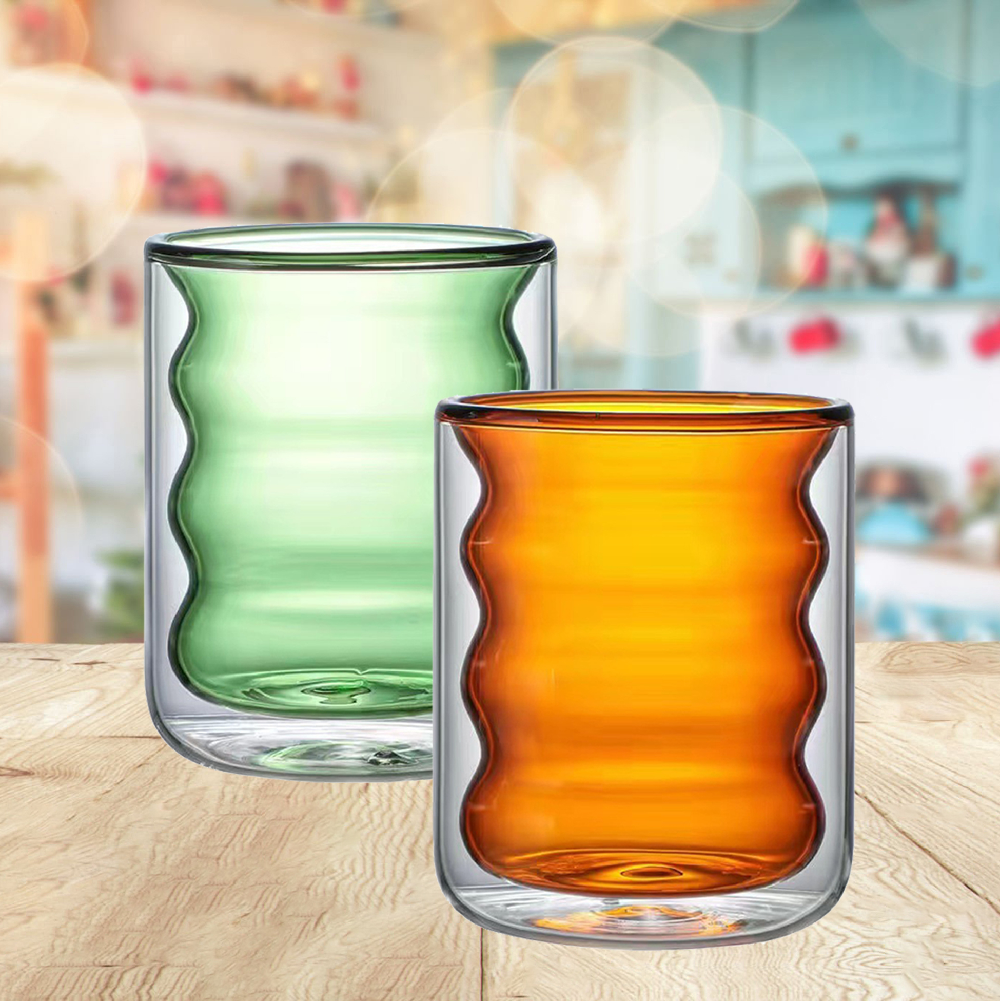 200ml Double Walled Wavy Glass Cup