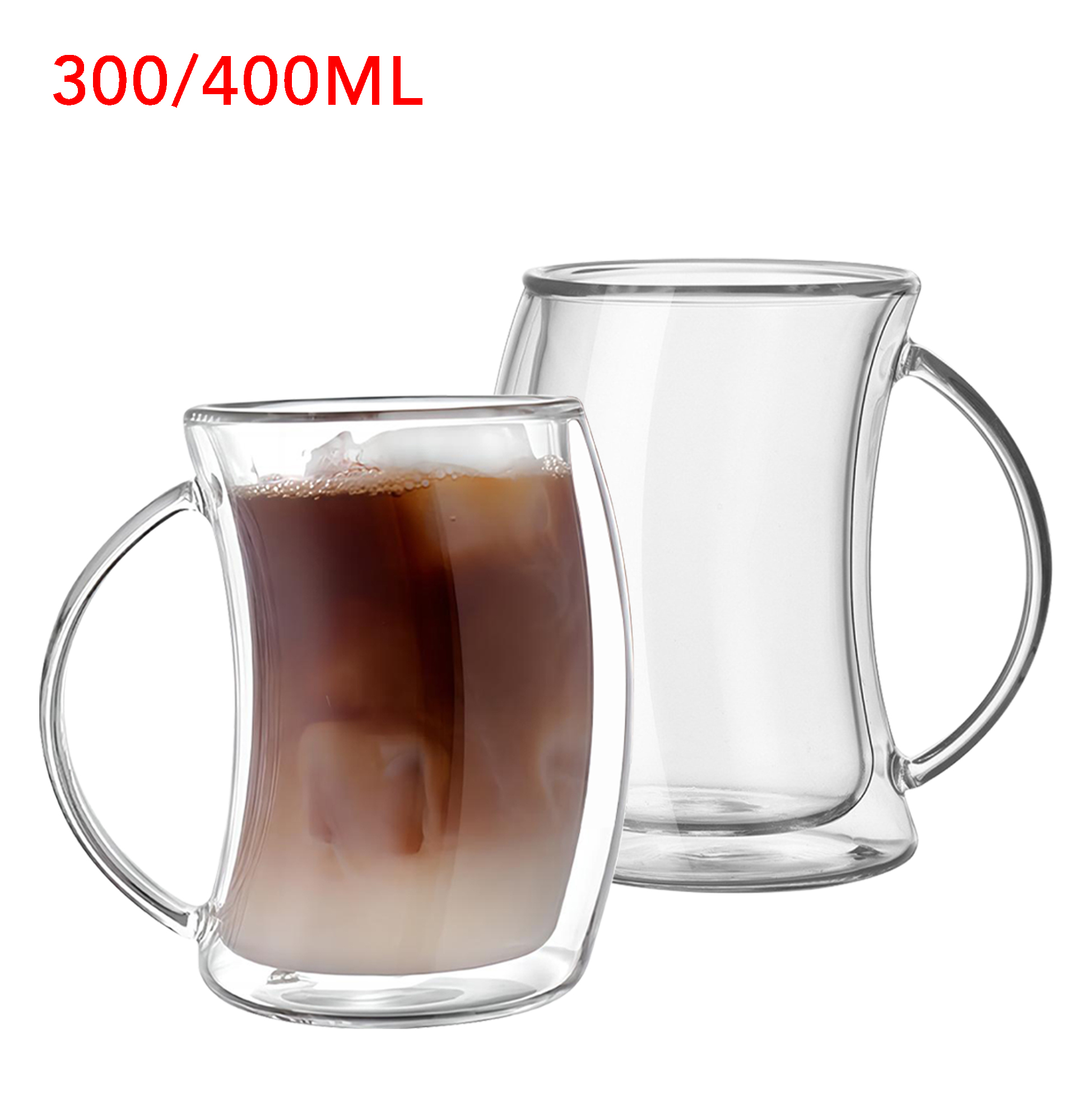 300ml/400ml Double Walled Glass Mug with Handle
