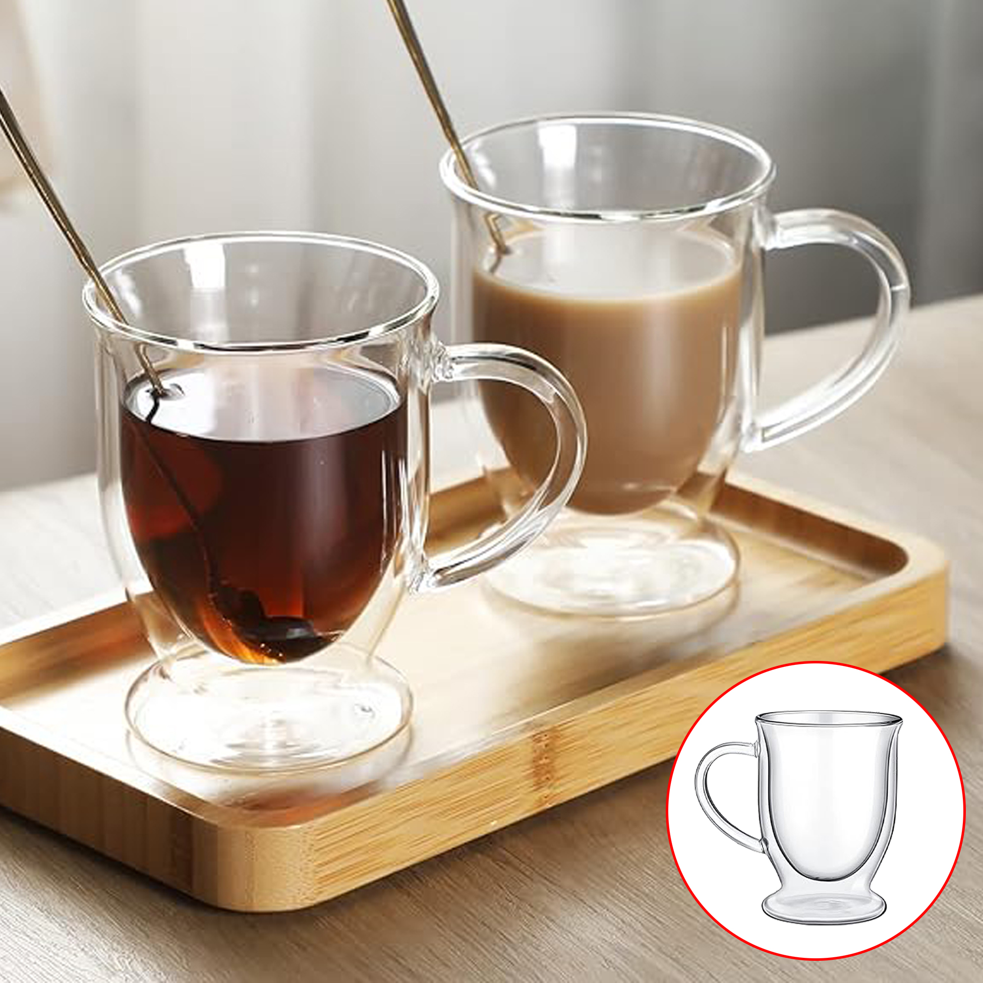 350ml Double Walled Glass Mug with Base And Handle