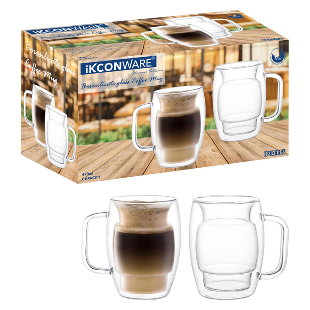 470ml Double Walled Glass Mug with Unique Shape And Handle