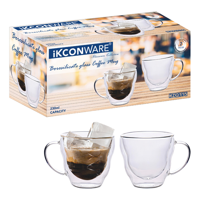 230ml Double Walled Glass Coffee Mug with Handle