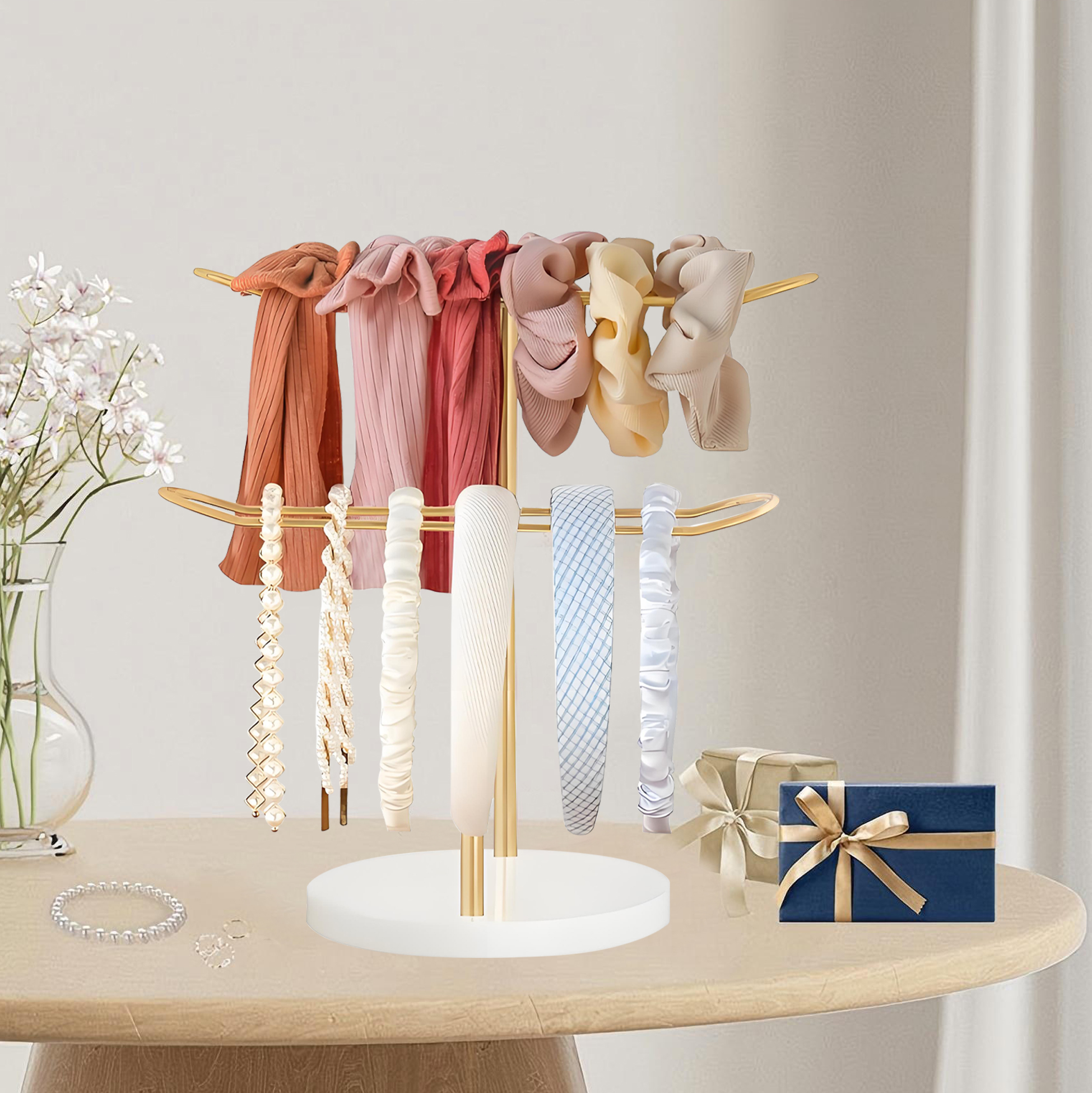 Gold Metal Double Layer Hair Accessory Organizer Rack