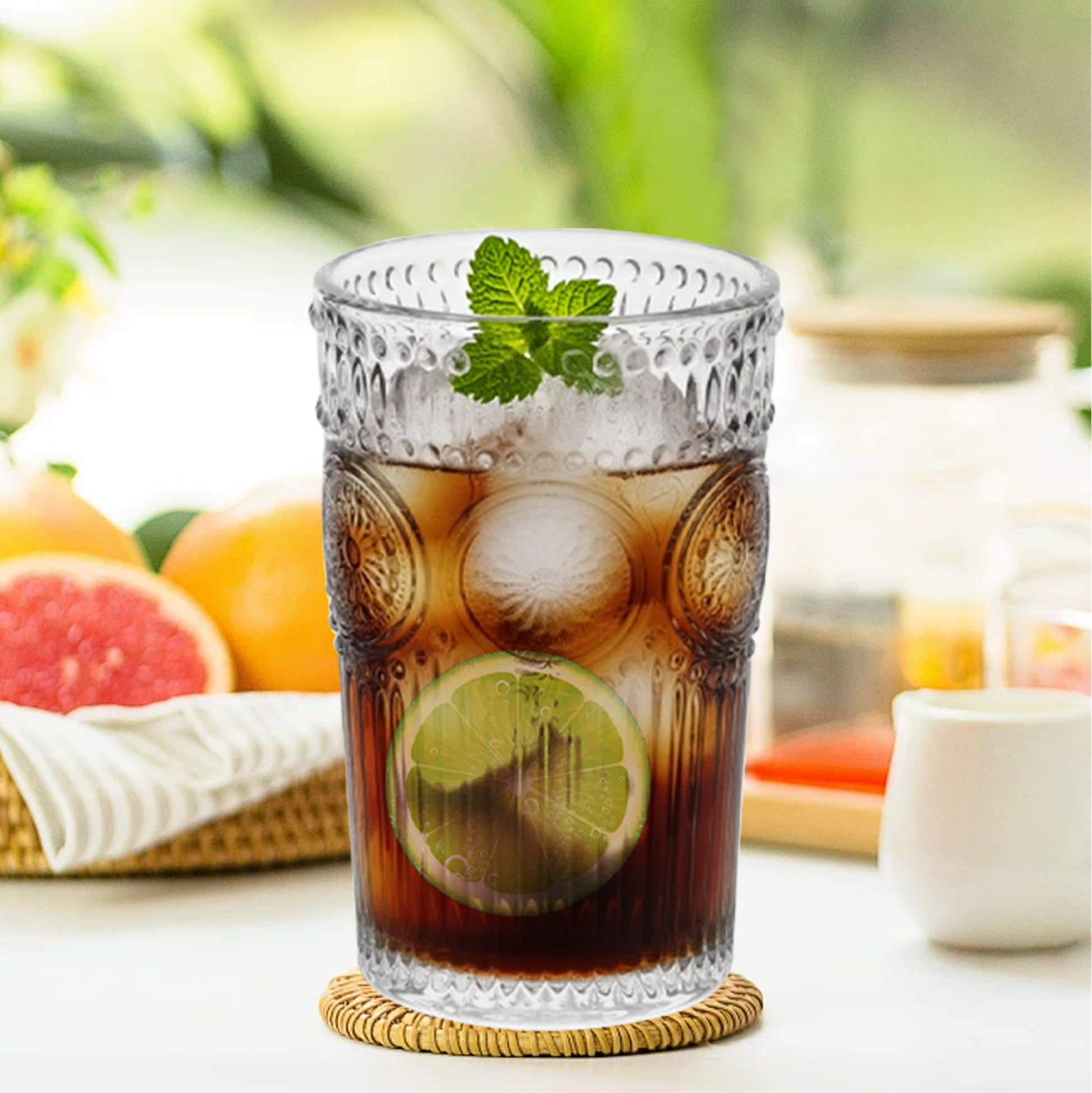 6-Piece Embossed Vintage Glass Tumbler Set