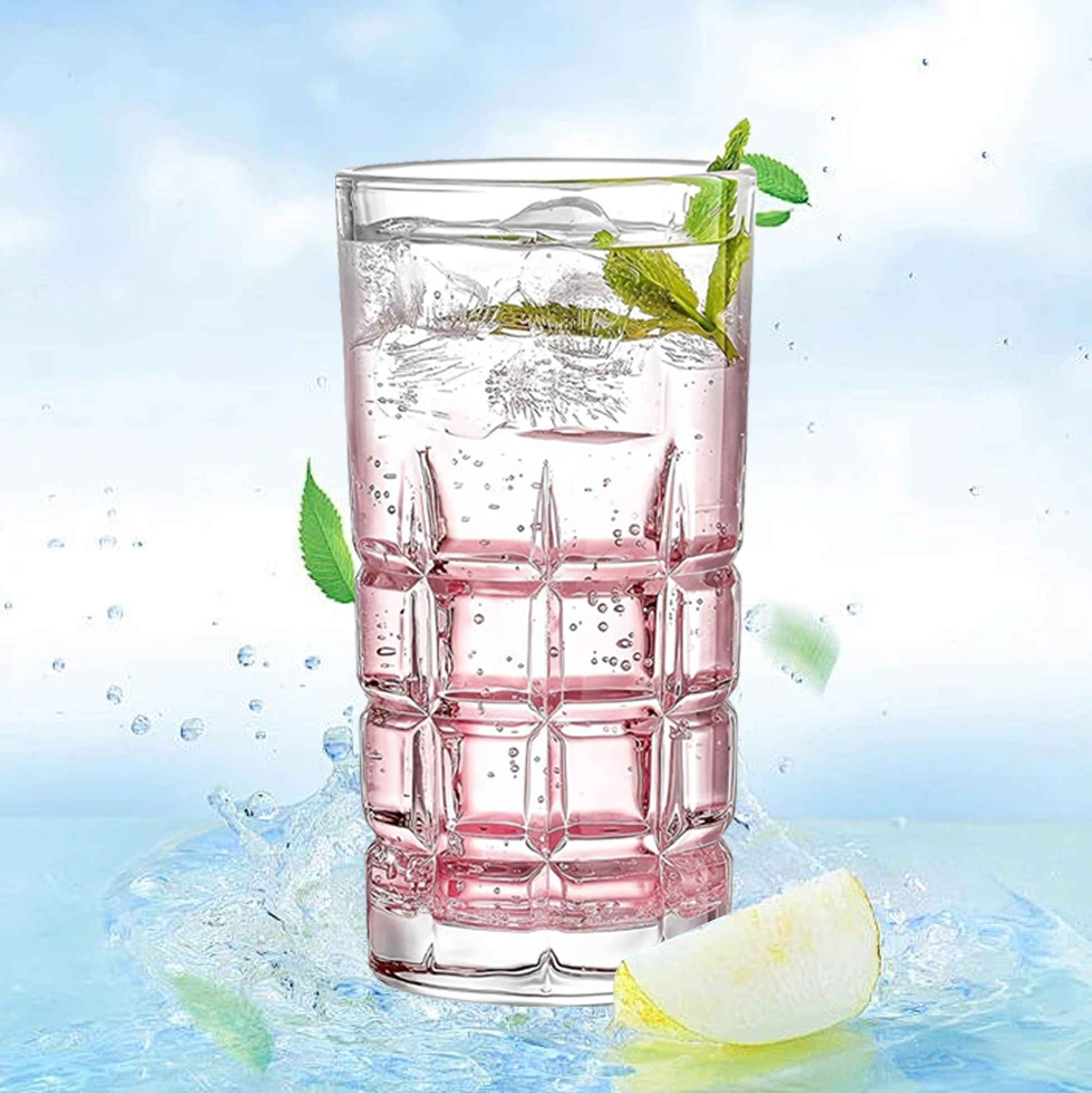 Set of 6 Square-Patterned Drinking Glasses