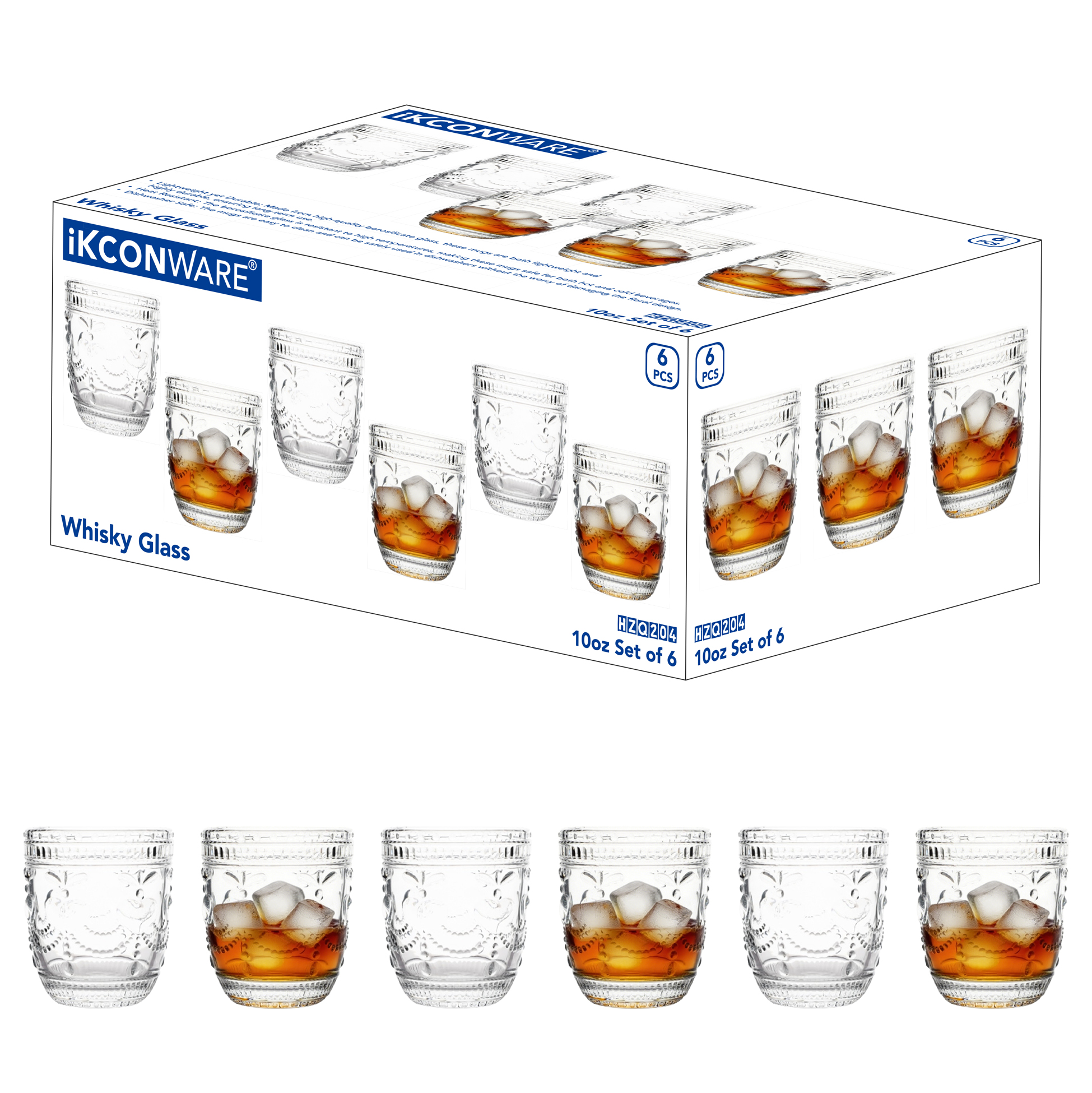 6-Piece Engraved Vintage Whiskey Glass Set