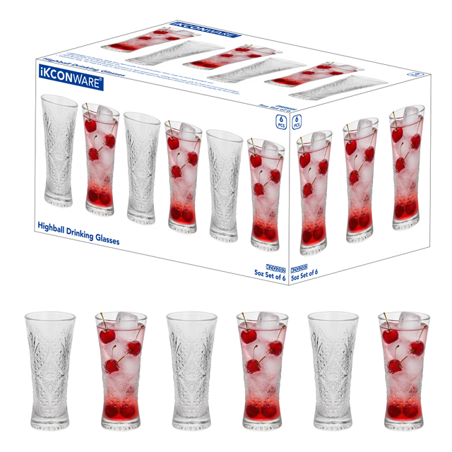6-Piece Engraved Tall Cocktail Glass Set