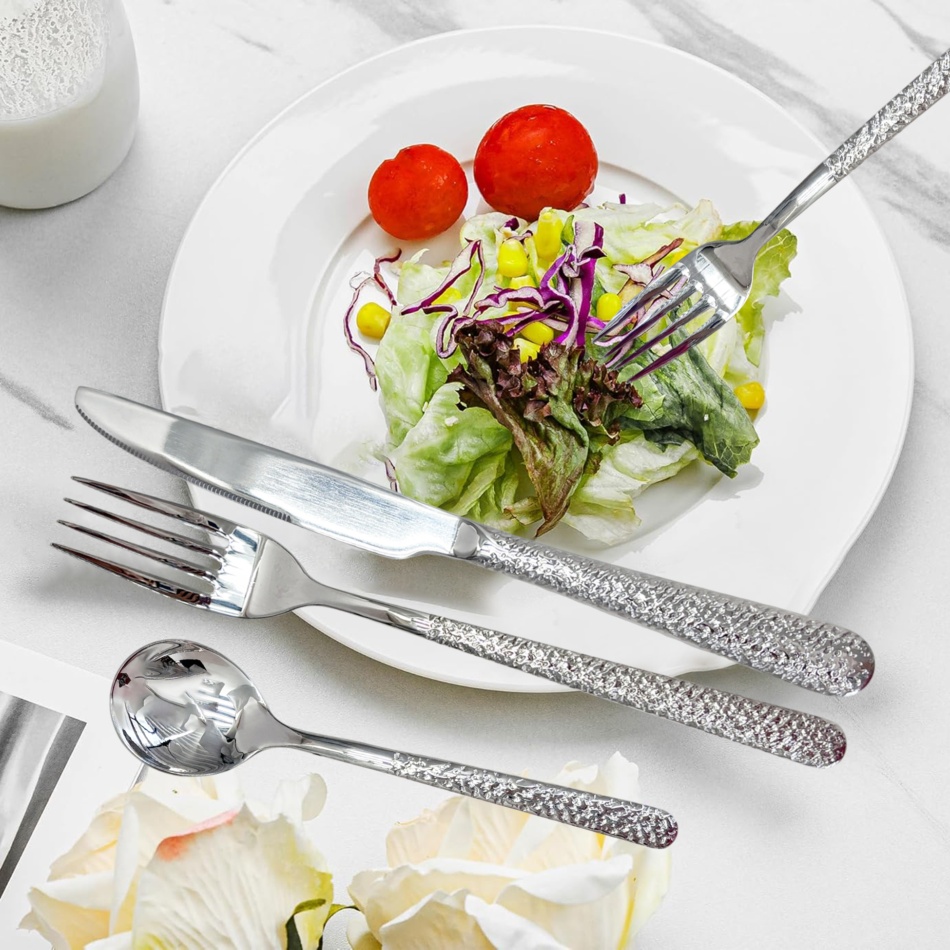 20-Piece Textured Silver-Handle Cutlery Set