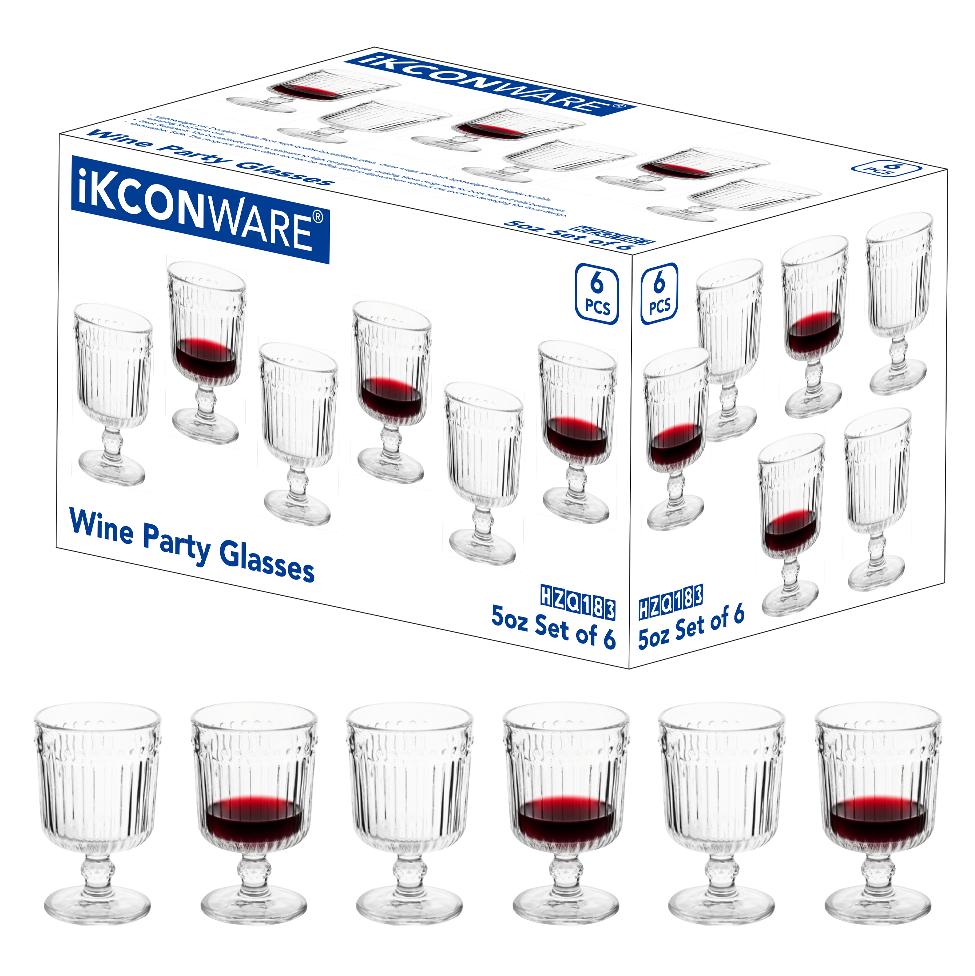 6-Piece Ribbed Stemmed Wine Glass Set