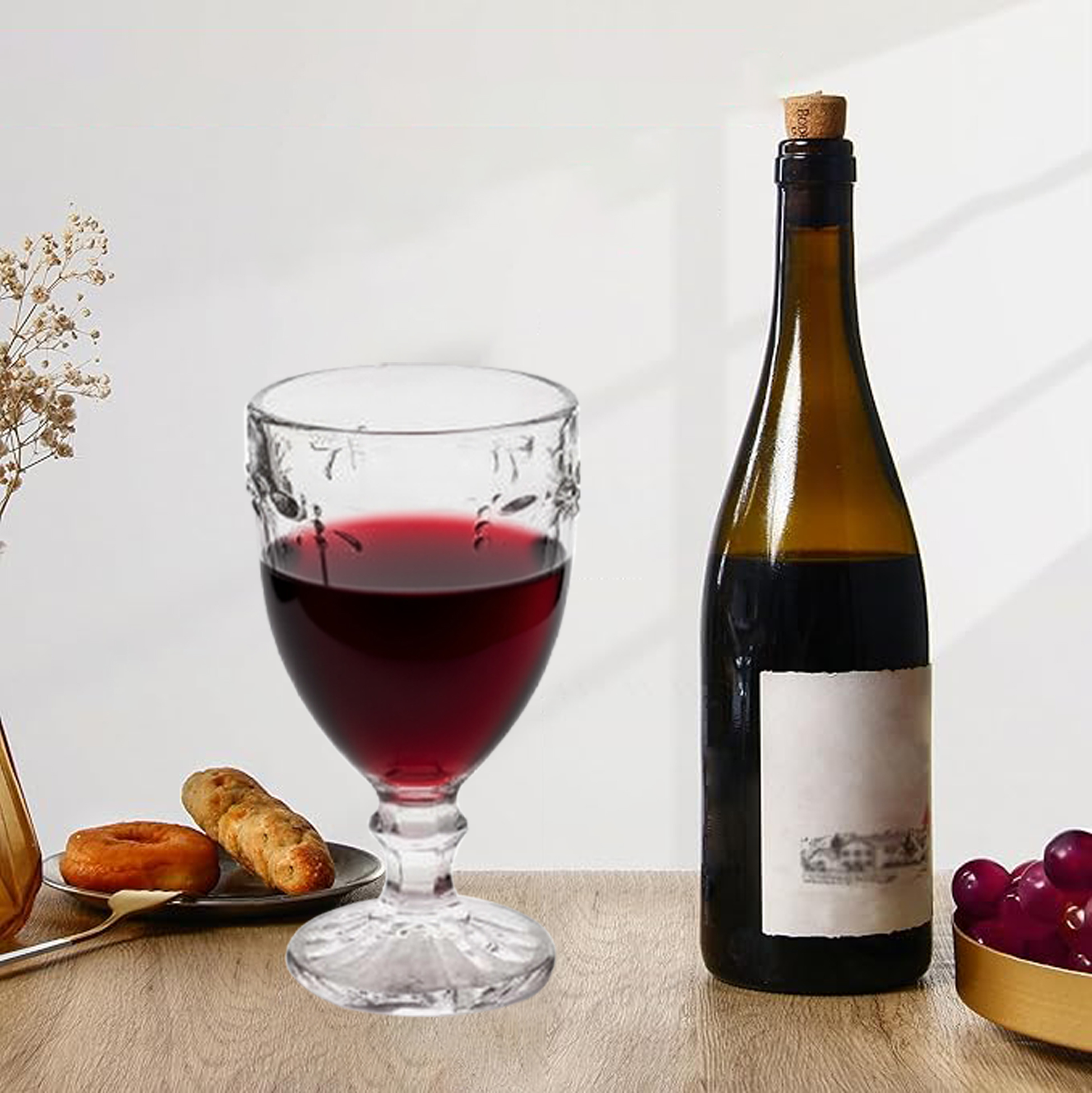 6-Piece Floral-Etched Wine Glass Set