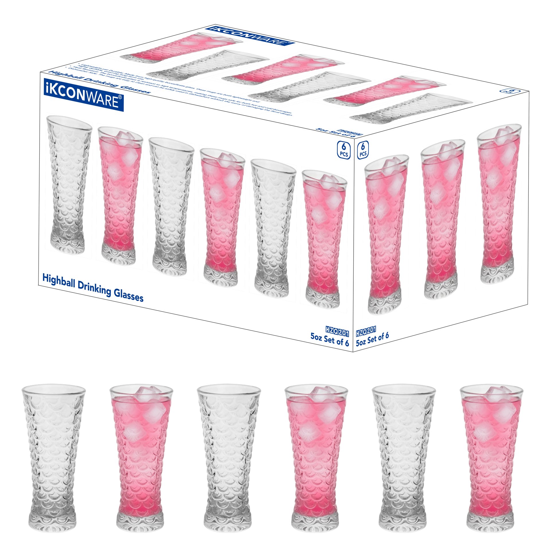 6-Piece Fish-Scale Textured Tall Glass Set