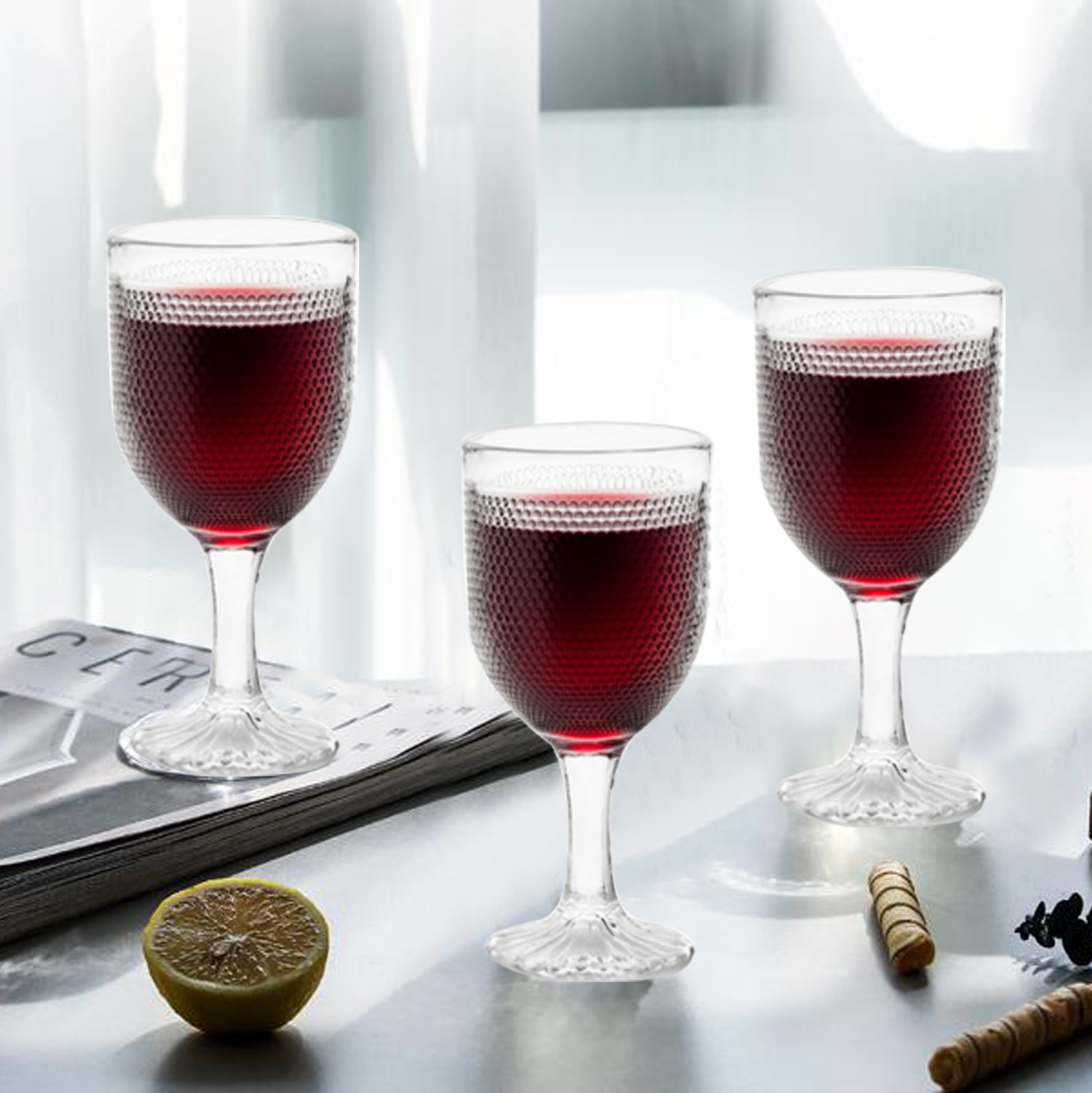 6-Piece Hobnail-Textured Wine Glass Set