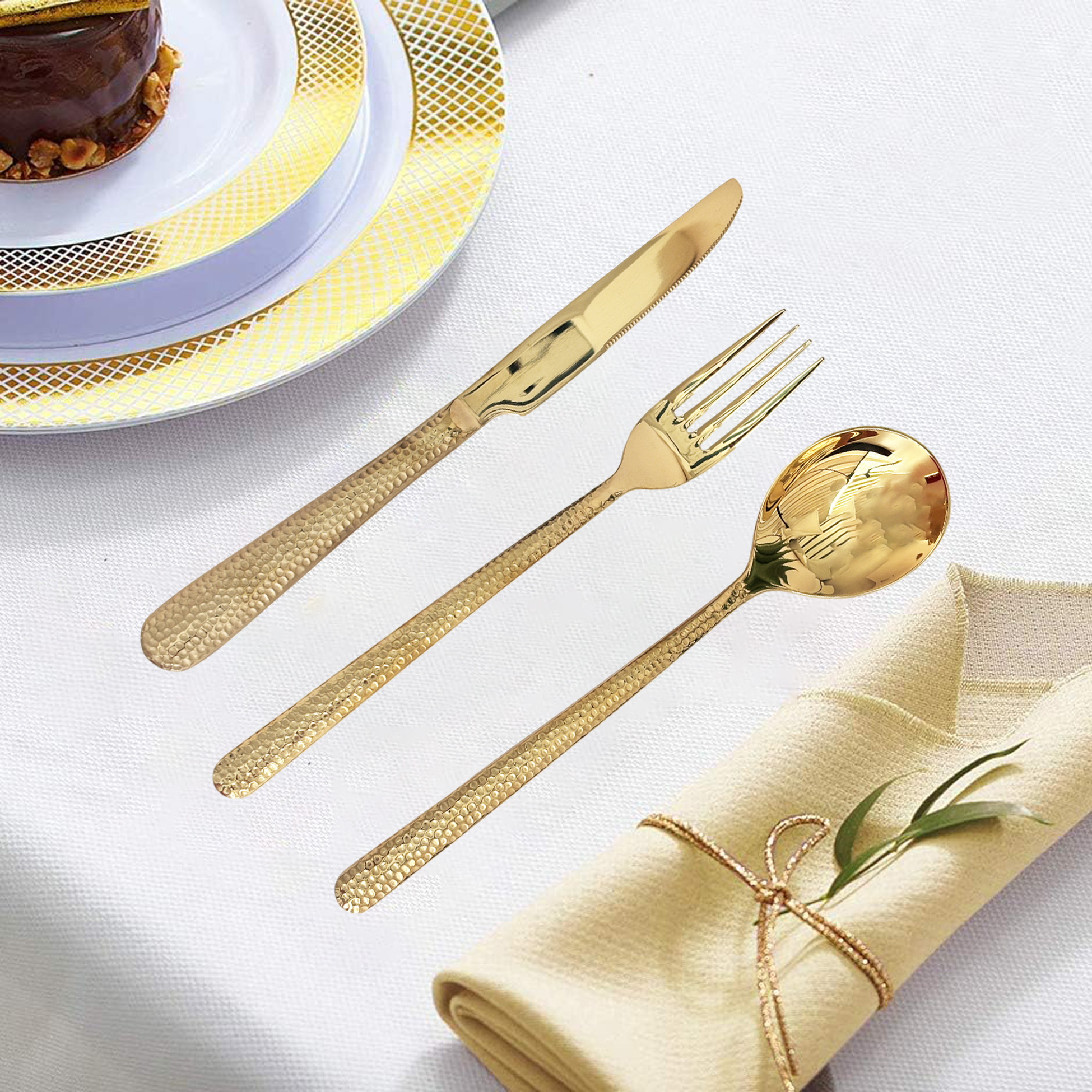 30-Piece Hammered Gold Cutlery Set