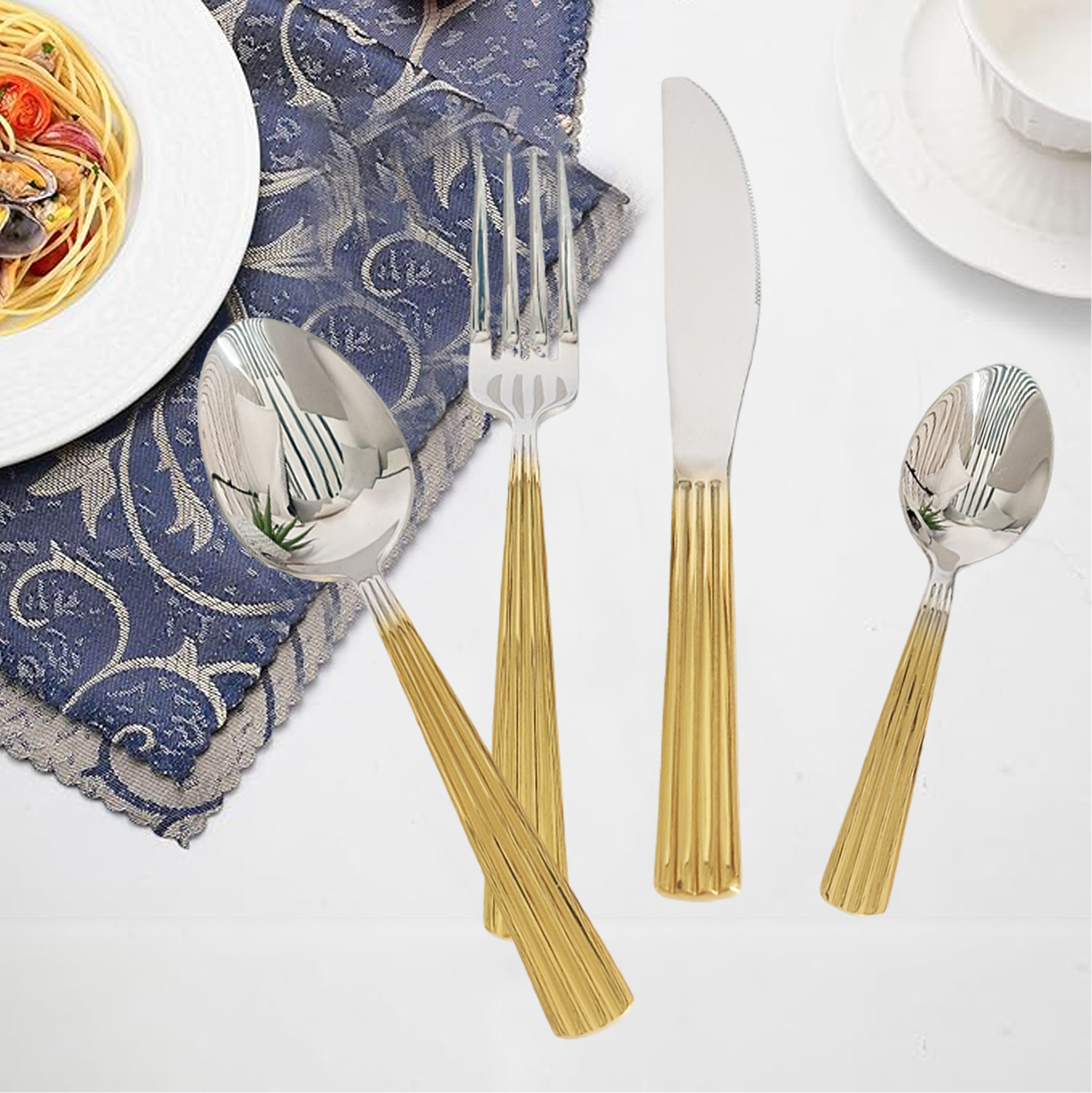24-Piece Two-Tone Ribbed Handle Cutlery Set