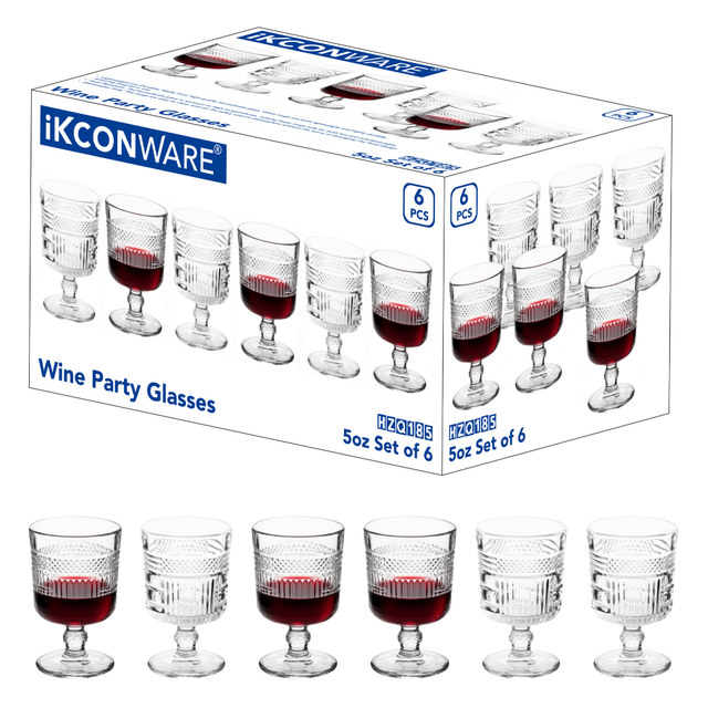6-Piece Patterned Crystal Wine Glass Set