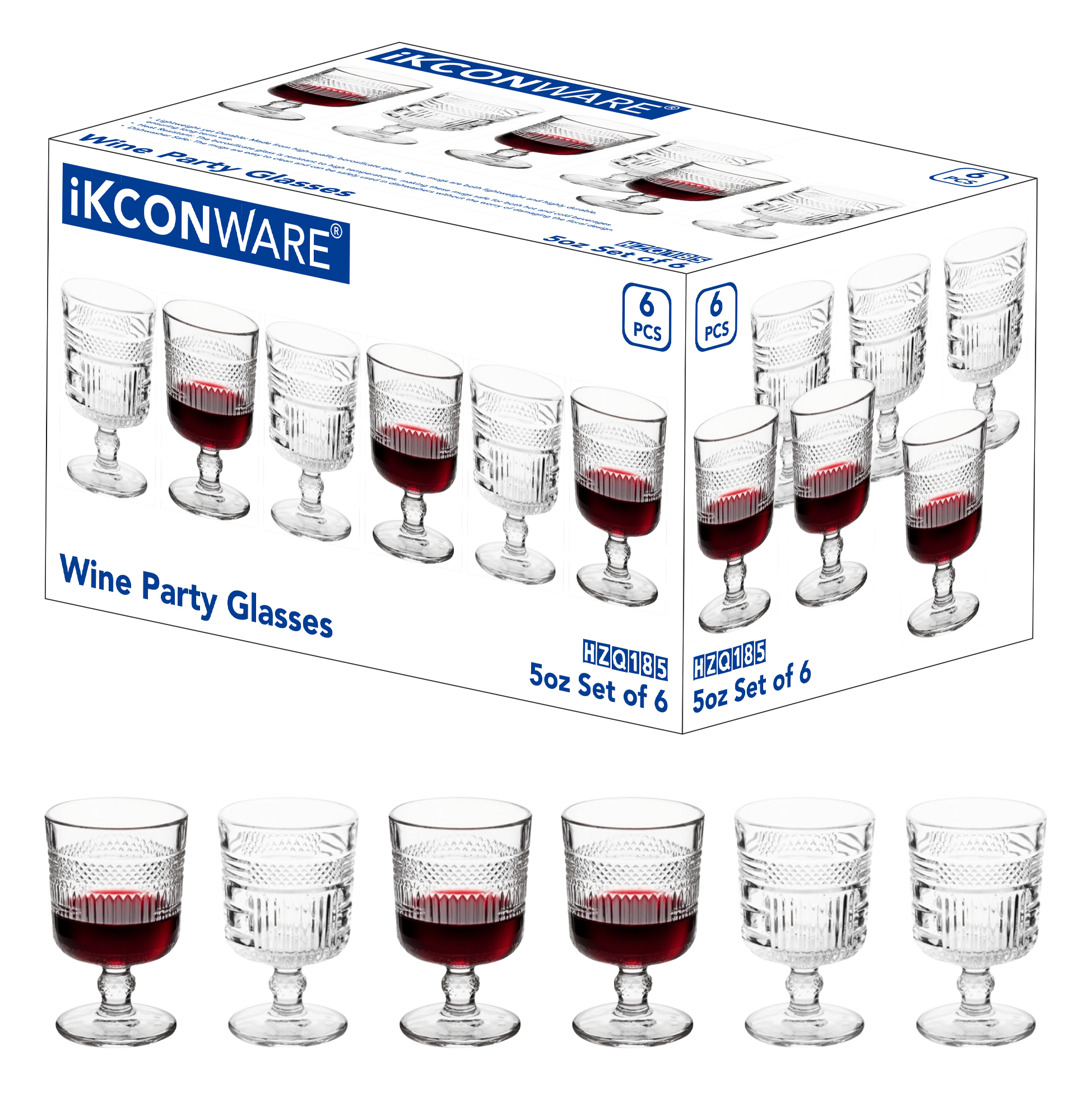 6-Piece Patterned Crystal Wine Glass Set