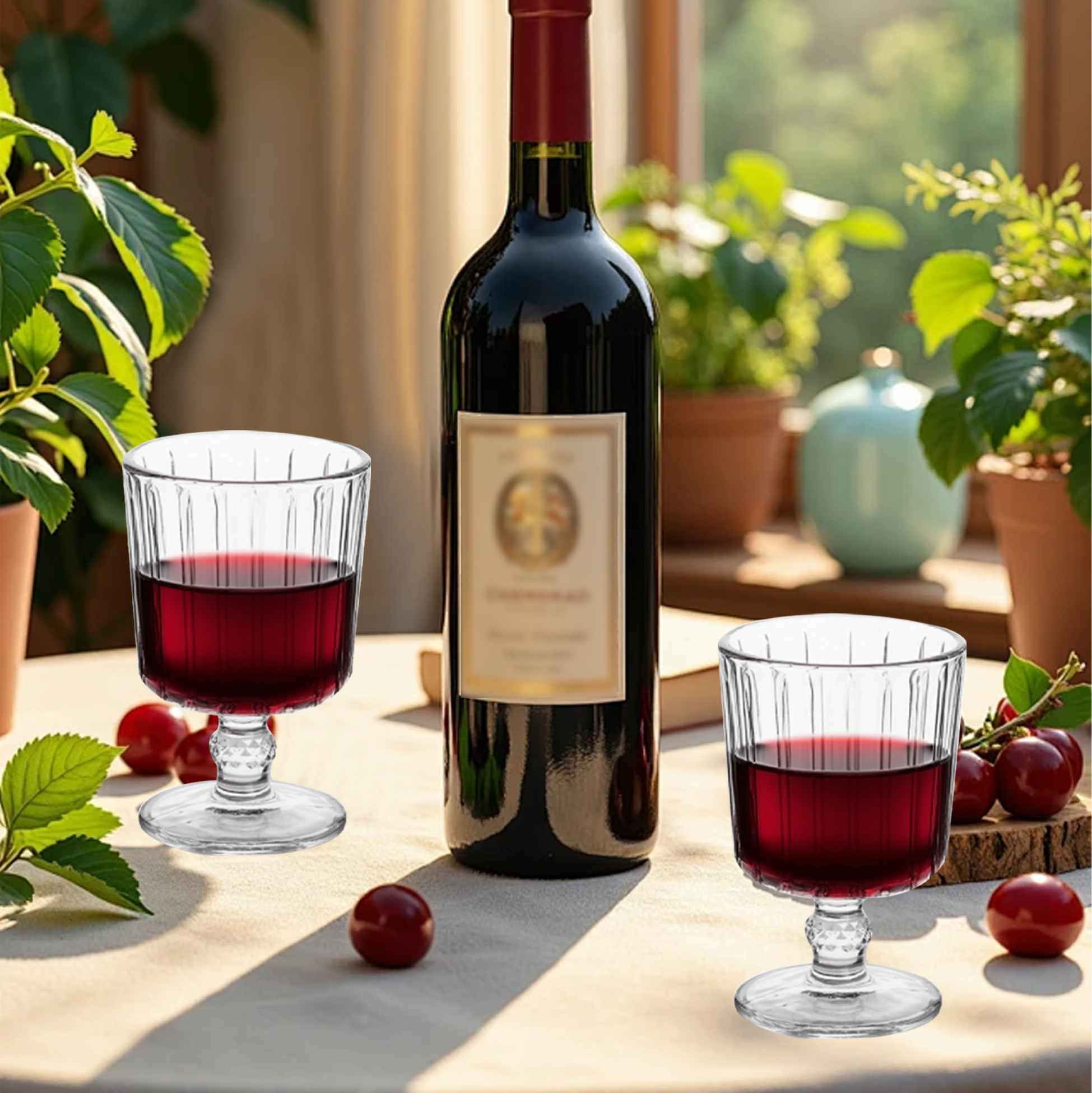 6-Piece Ribbed Vintage Wine Glass Set