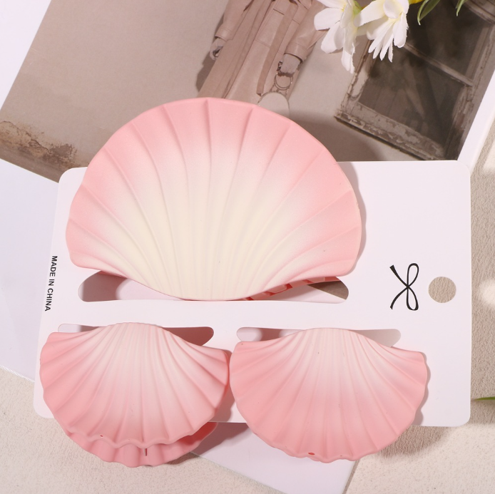 Purple Seashell-Shaped Hair Clip Set