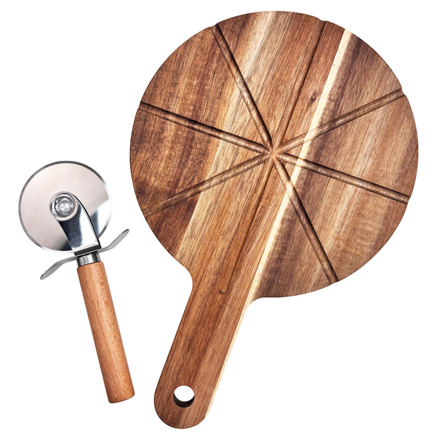 Wooden Pizza Board And Cutter Set