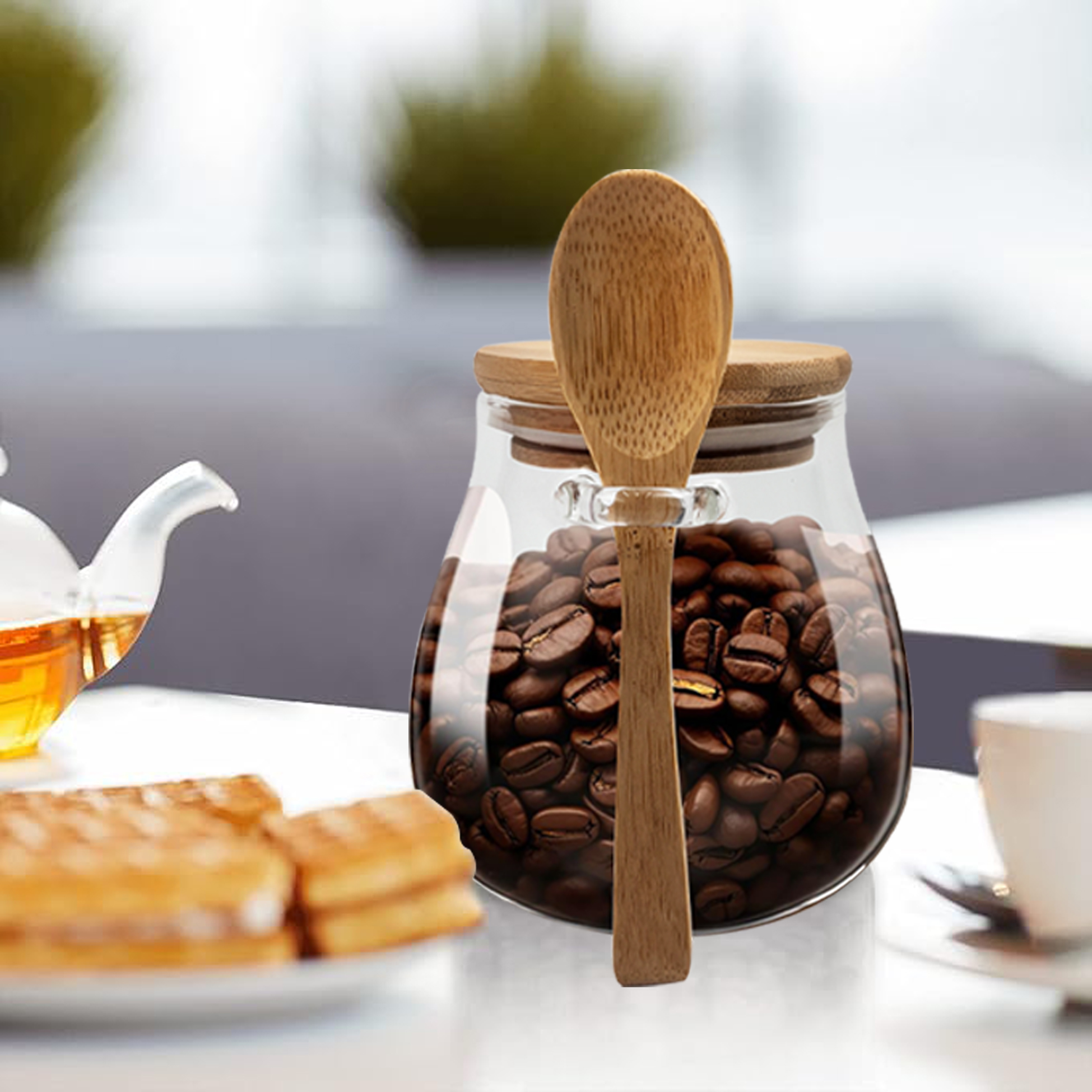 4-piece Glass Kitchen Storage Jars with Bamboo Spoons