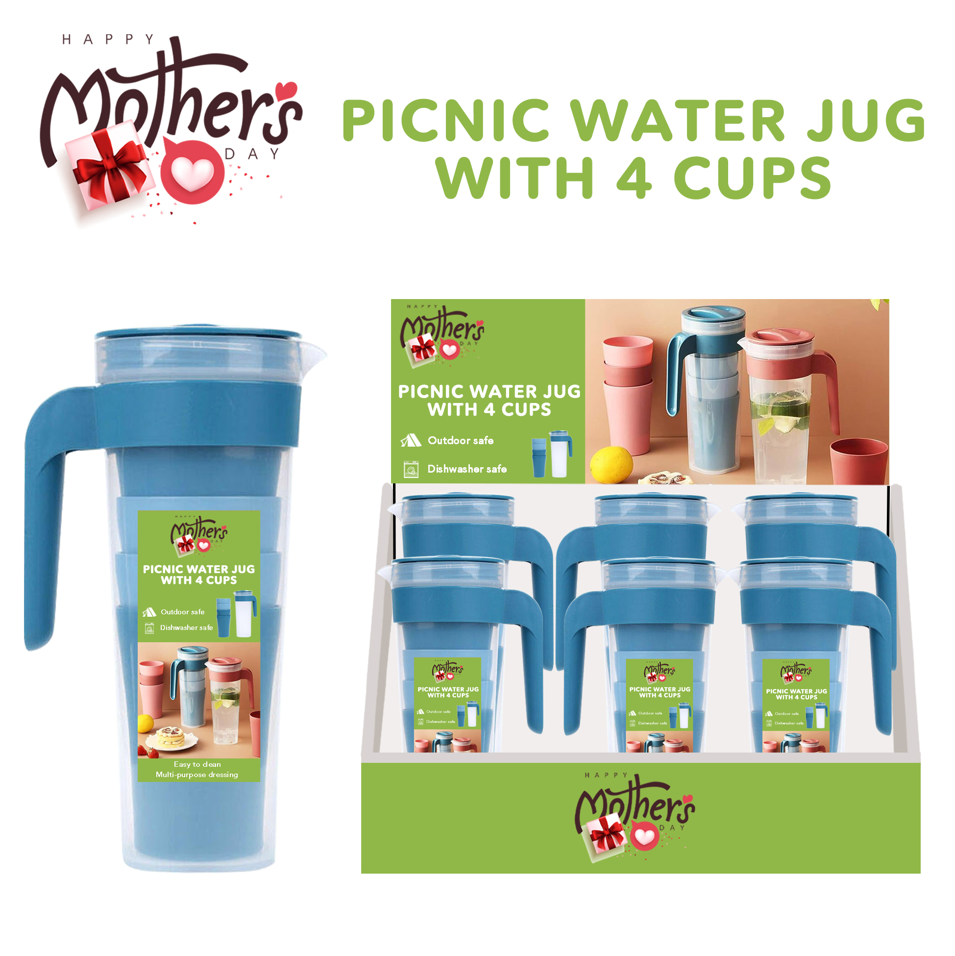 Picnic Water Jug with 4 Cups