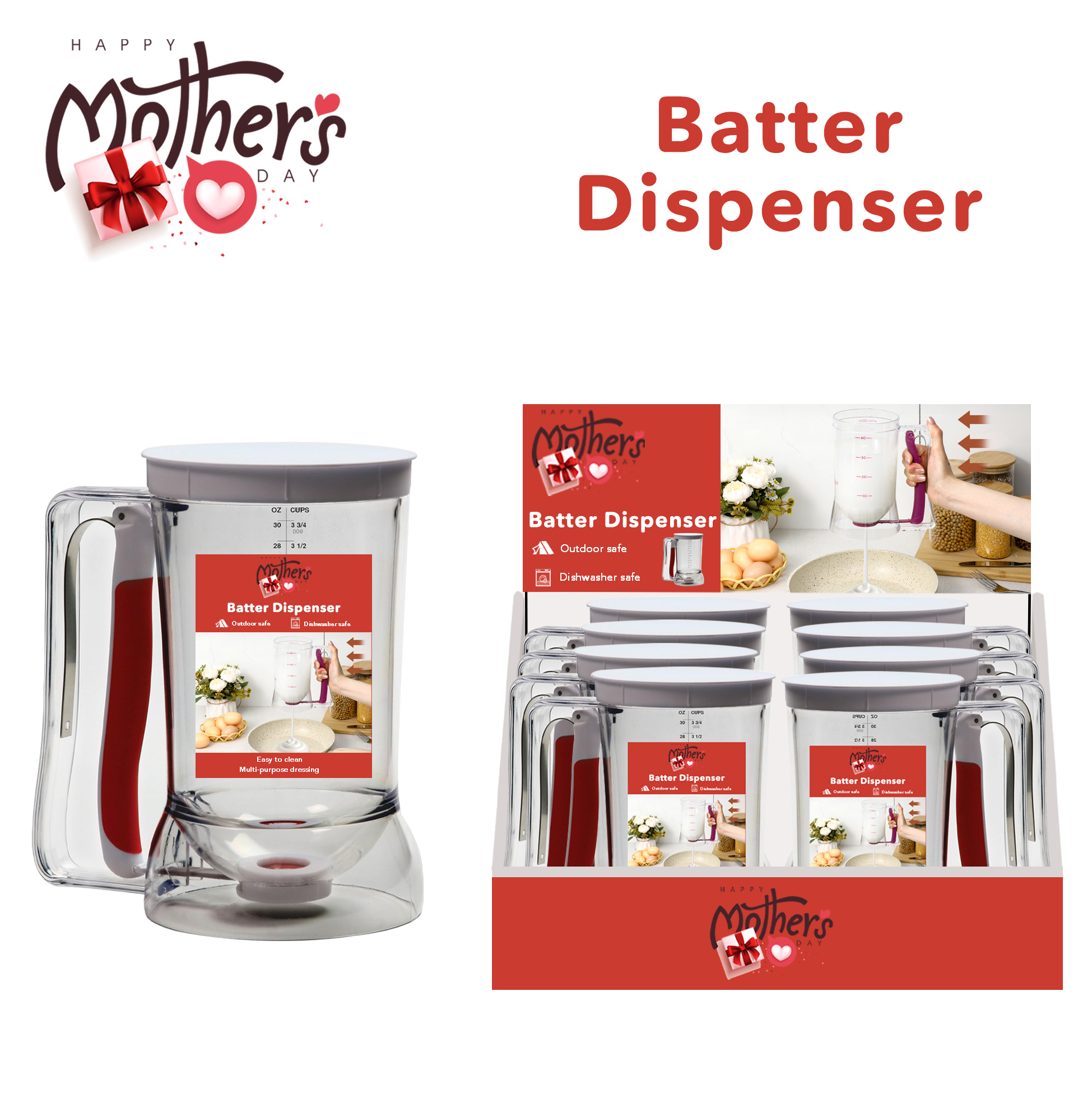 Pancake Batter Dispenser with Handle Measured Batter Dispenser for Baking