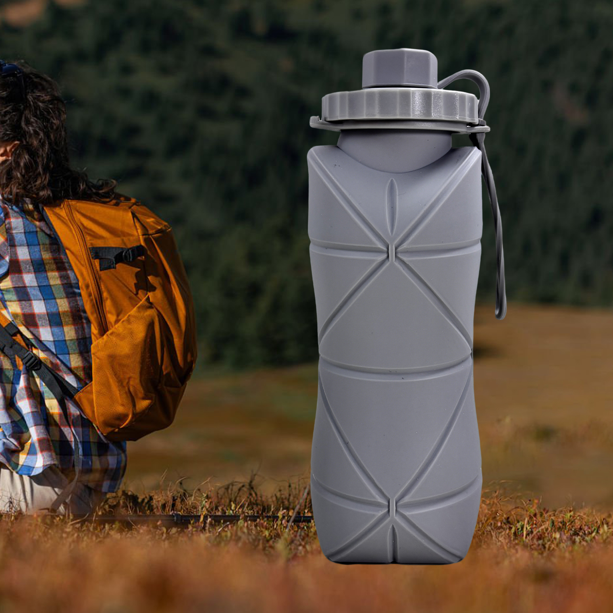 Gray Silicone Collapsible Water Bottle