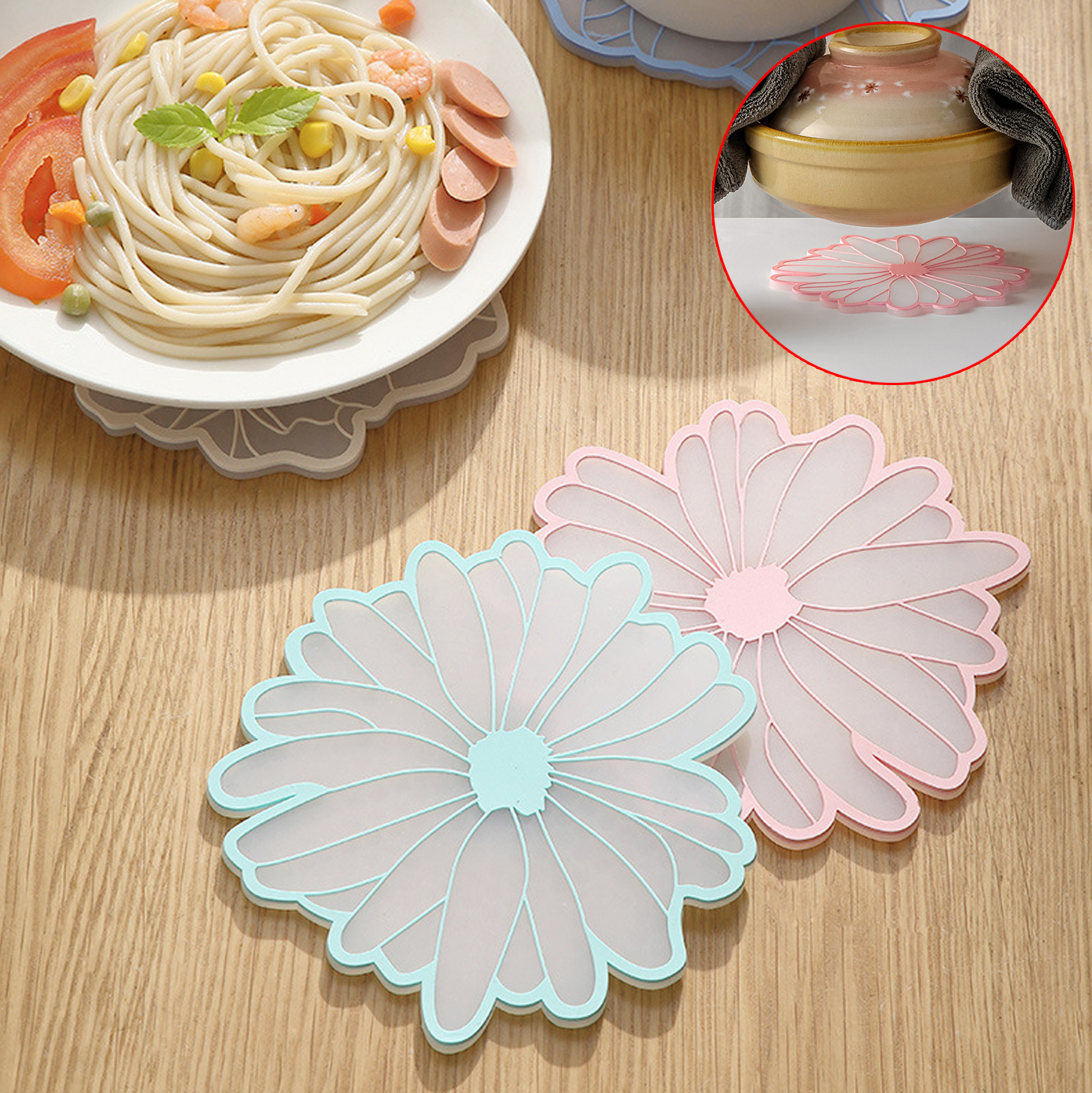 Set of 3 Flower Shape Coasters Insulation Placemat Anti-Slip Cup Mat for Drinks Mugs