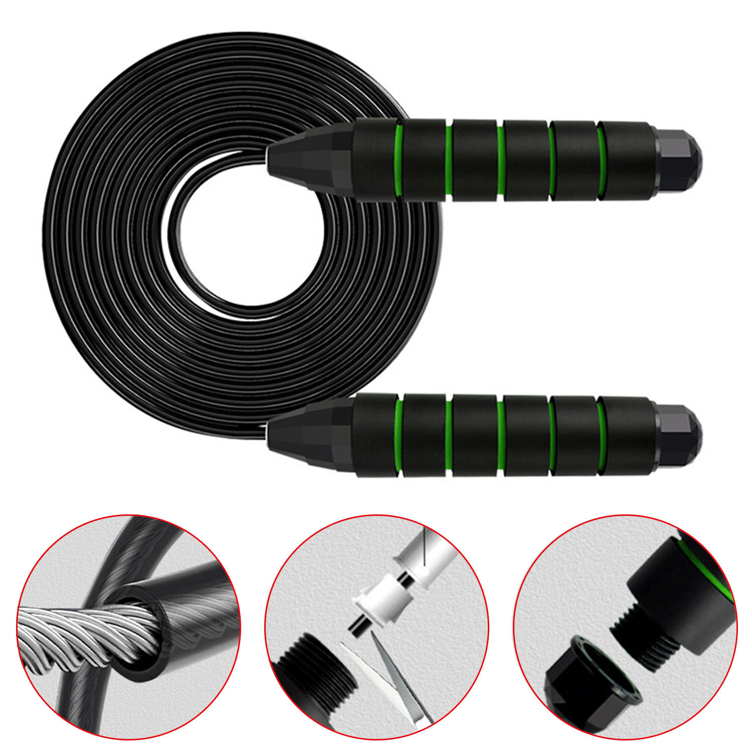 Jump Rope with Steel Wire Adjustable Steel Wire Skipping Rope Bearings Tangle-Free Rapid Speed Cable with Memory Foam 2.8M Length 4.5MM Diameter
