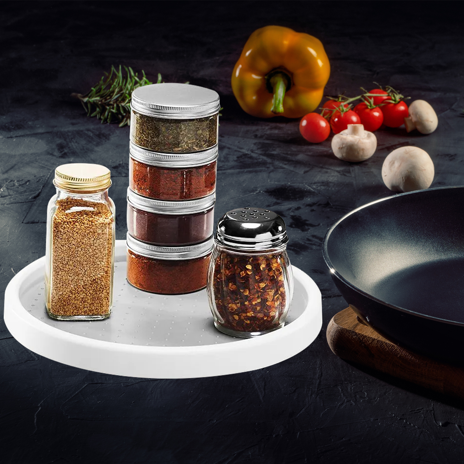 Thickening 360 Rotation Non-Skid Spice Rack Pantry Cabinet Turntable with Wide Base Storage Tray Rotating Organizer for Kitchen Seasoning