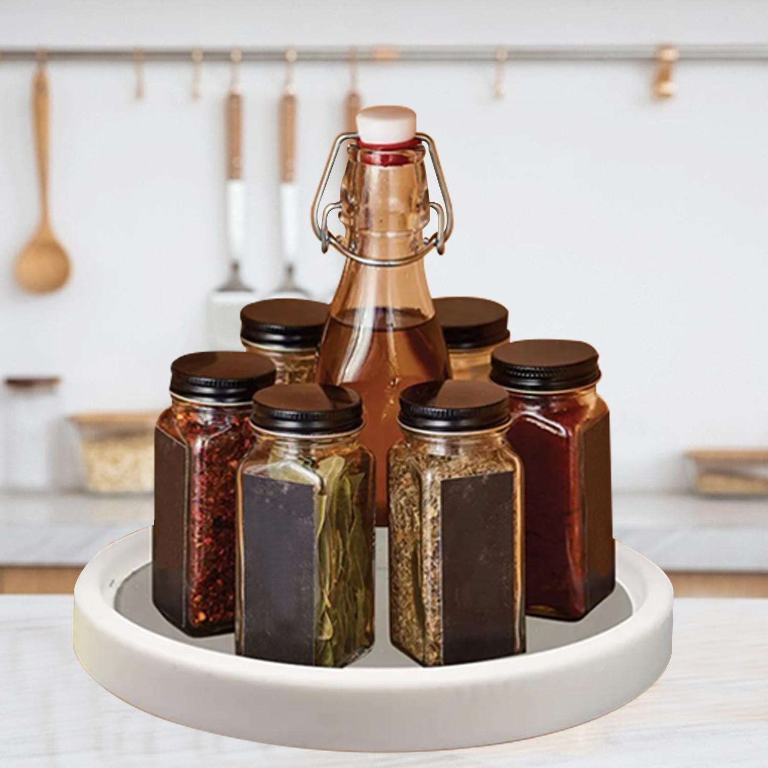 360 Rotation Non-Skid Spice Rack Pantry Cabinet Turntable with Wide Base Storage Tray Rotating Organizer for Kitchen Seasoning