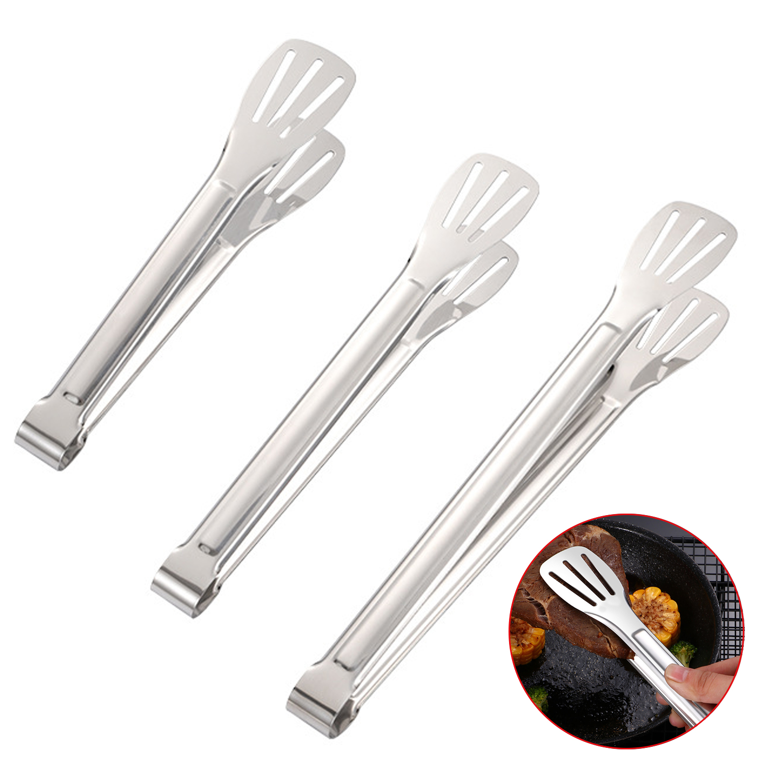 Stainless Steel Kitchen Tools Multipurpose Gripper Vegetable Fruit Bread Fried Steak Barbecue Tongs Serving Clamp