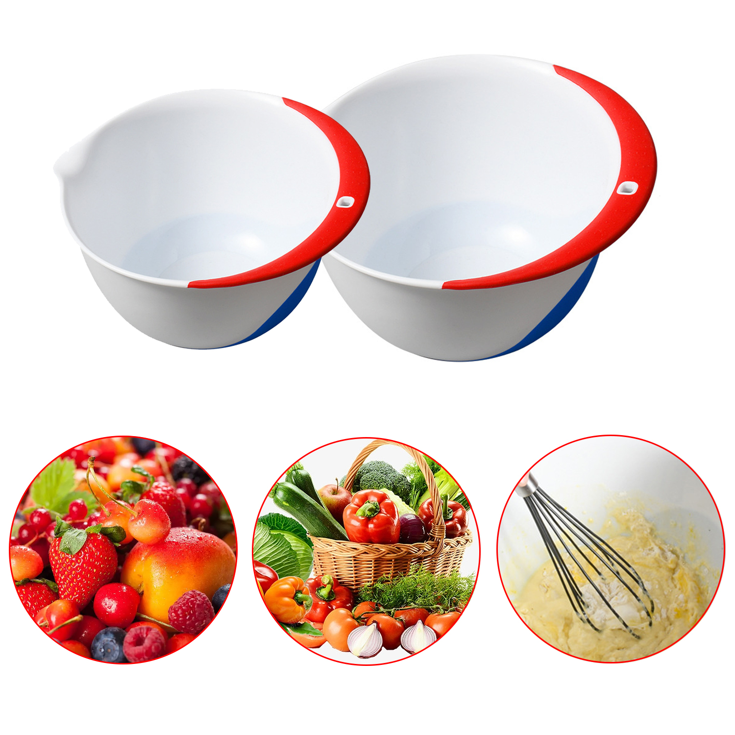 2pcs Plastic Salad Bowl Fruit Mixing Bowl Set With Silicone Bottom