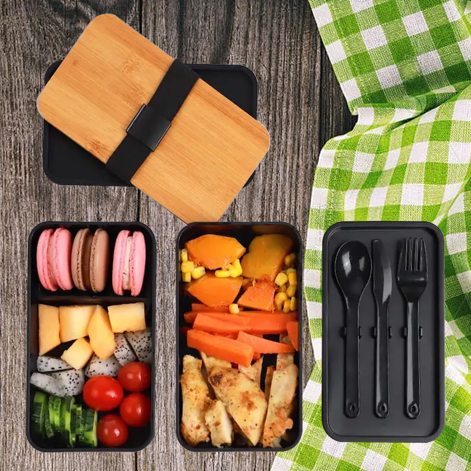 Microwave Double Layer Lunch Box Built-in Tableware Japanese Style Leak-proof Lunch Boxes Lunch Containers