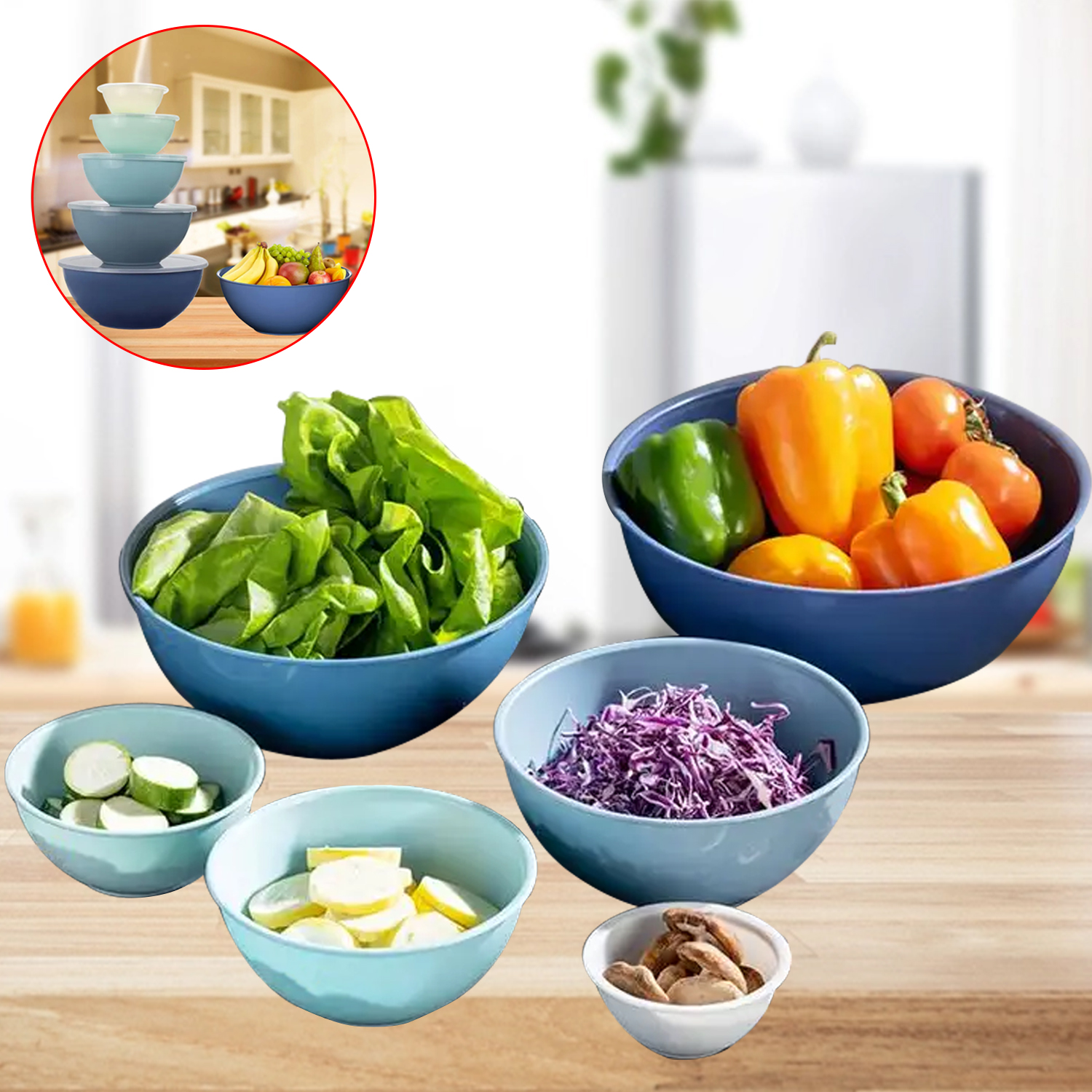 Salad Mixer Bowls 4 PCS in 1 Set With Handle Kitchen Baking Mixing Bowl Food Storage Bowl