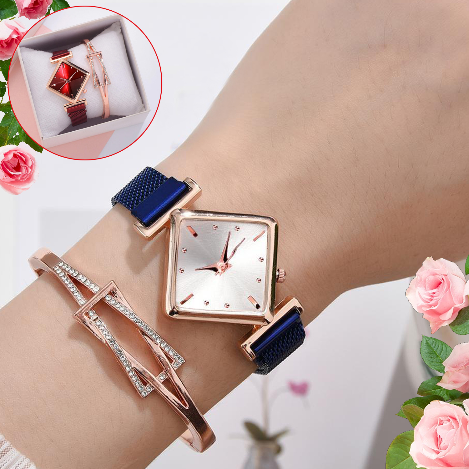Women Square Watch Luxury Ladies Quartz Magnet Buckle Gradient Color Watches Fashion Wristwatch For Gift Clock