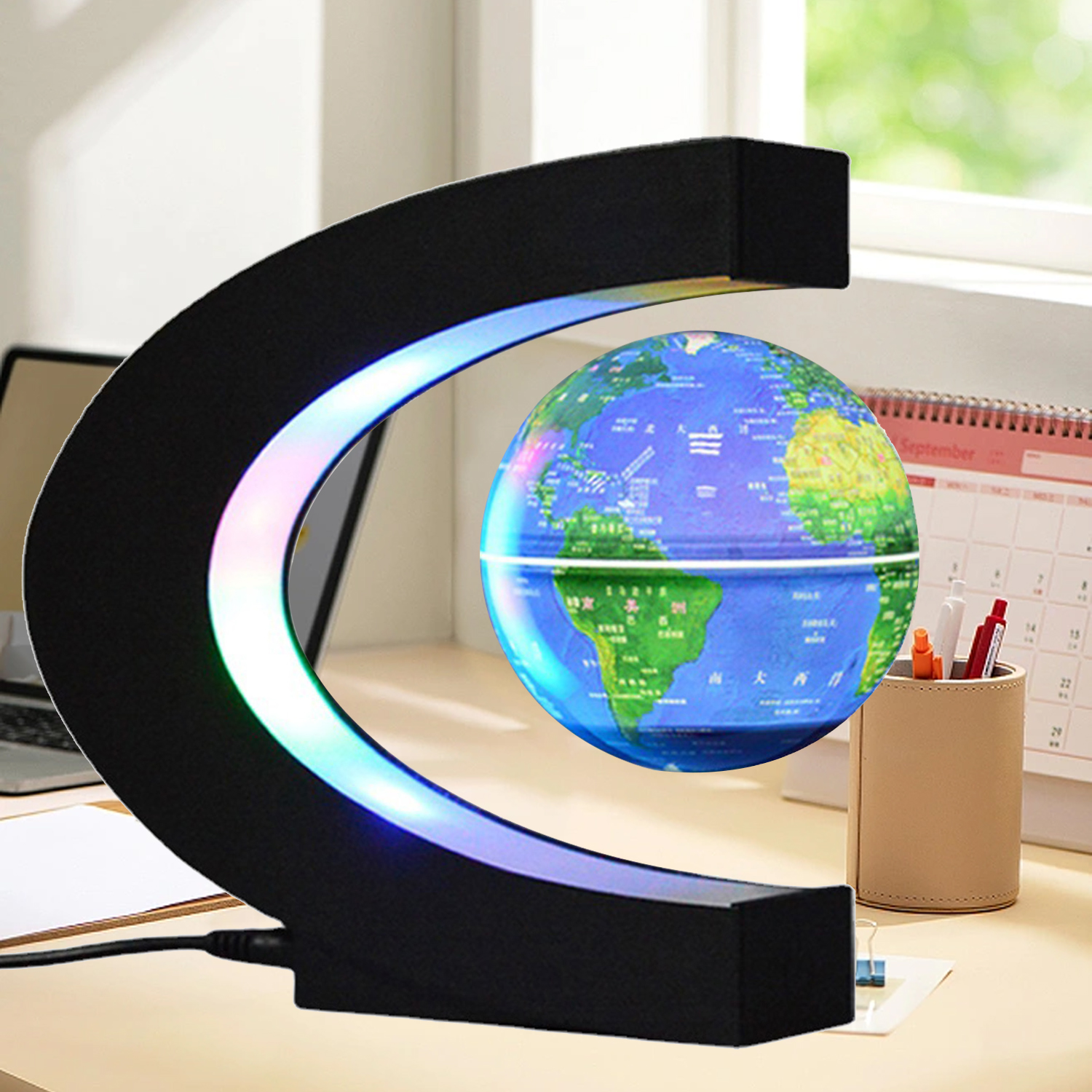 Floating Globe LED Lights C Shape Magnetic Levitation Floating Globe World Map for Desk Decoration LED Lights 