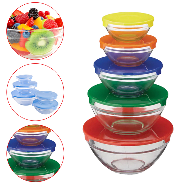 10PCS Glass Mixing Bowl Set With PP Cover