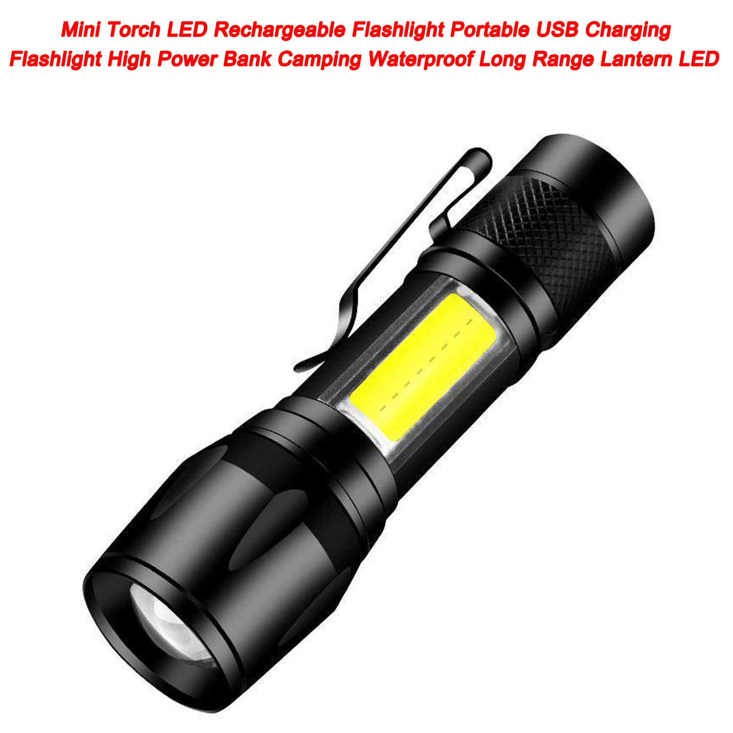Mini Torch LED Rechargeable Flashlight Portable USB Charging Flashlight High Power Bank Camping Waterproof Long Range Lantern LED