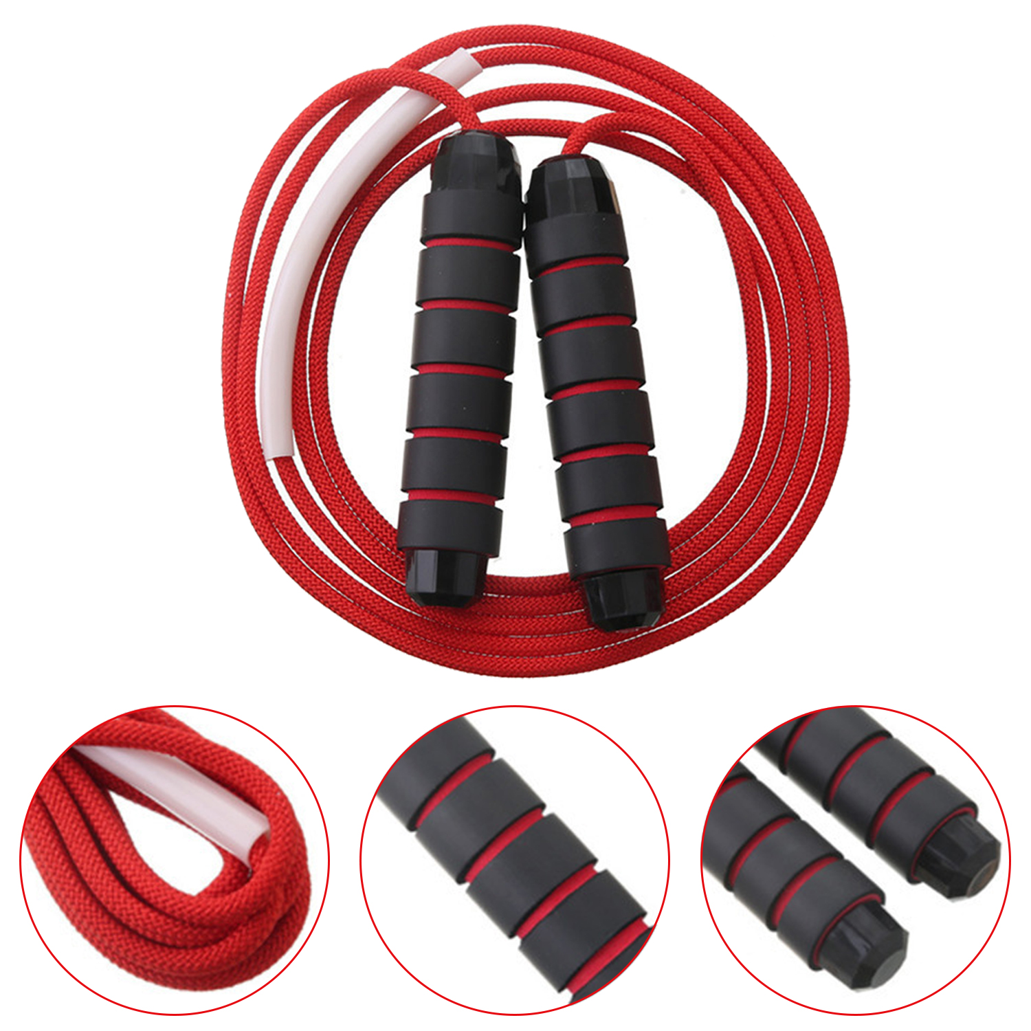 Adjustable 3M Length 6MM Diameter Nylon Weaving Cotton Wire Jump Skipping Rope with Bearing