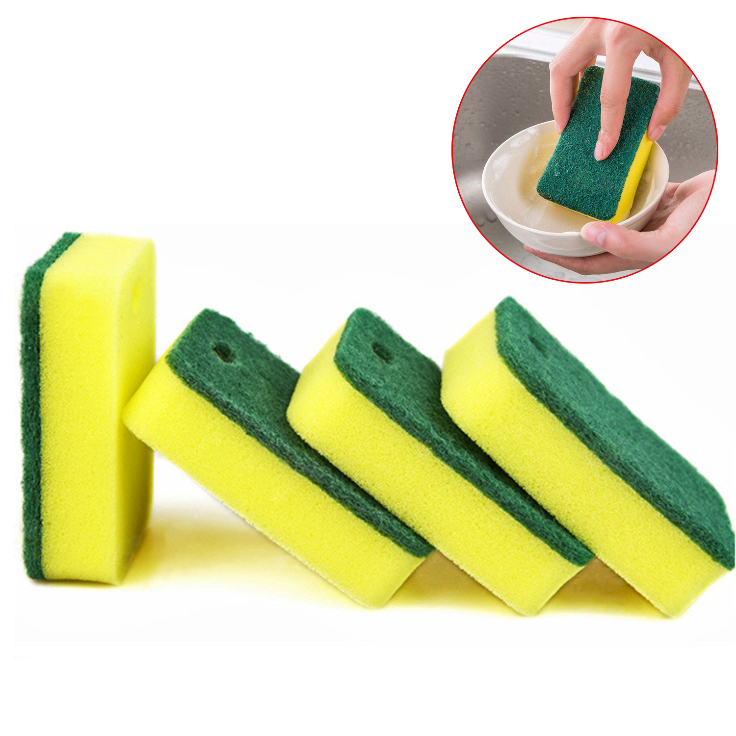 Heavy Duty Scrub Sponge Double-sided High-density Dip Glue Dishwashing Sponge Wipe with Sand Sponge Hundred Cleaning Cloth Hanging Kitchen Cleaning Sponge