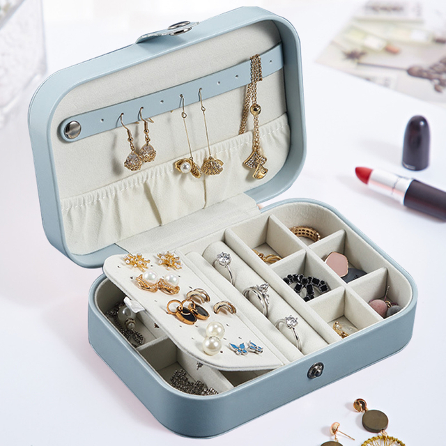 Portable Jewellery Box Jewellery Organizer Display Travel Jewellery Case Boxes Button Leather Storage Jewellers Box 