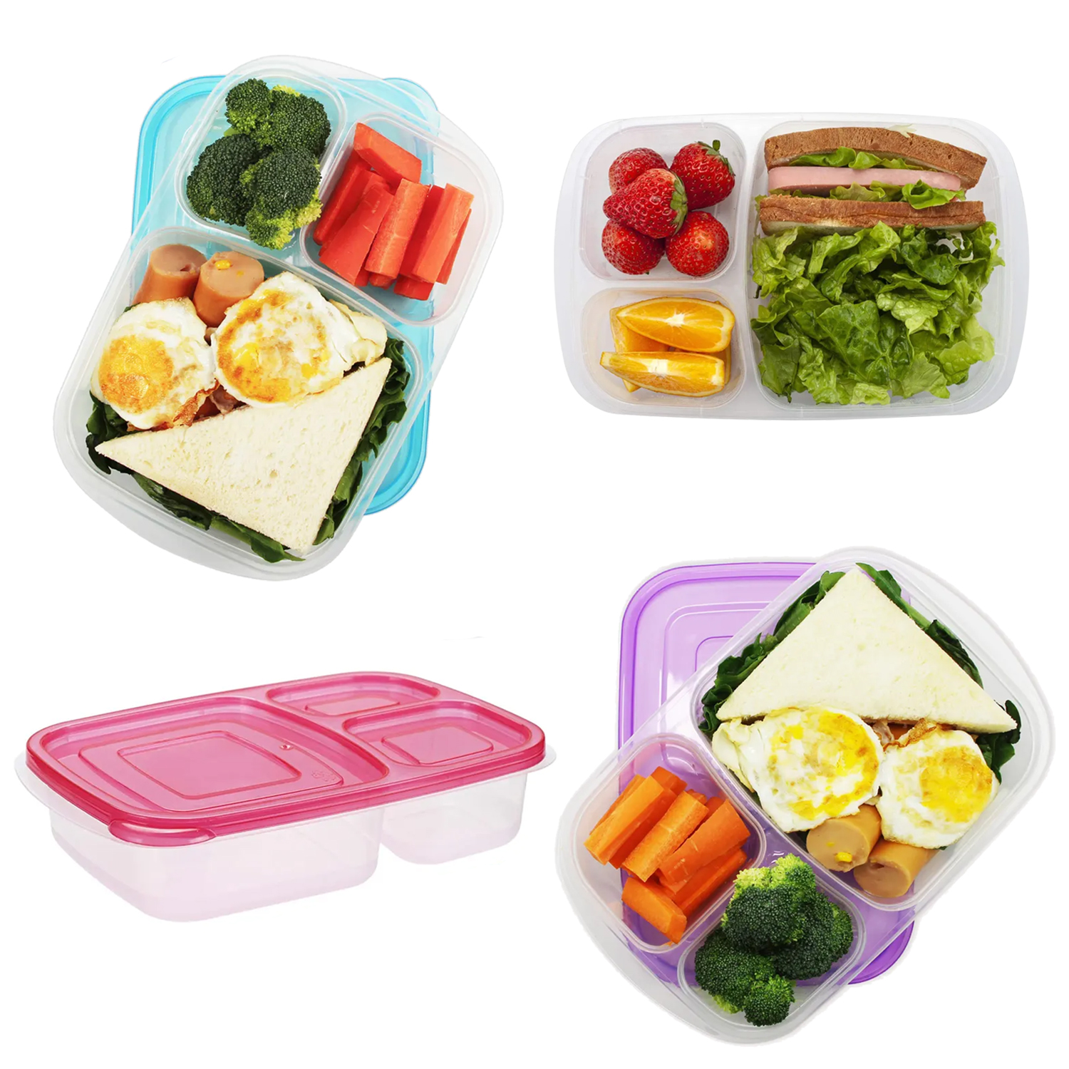 Multi Color Plastic Three Compartment Lunch Box Food Lunch Box Microwave Picnic Food Container Storage Box