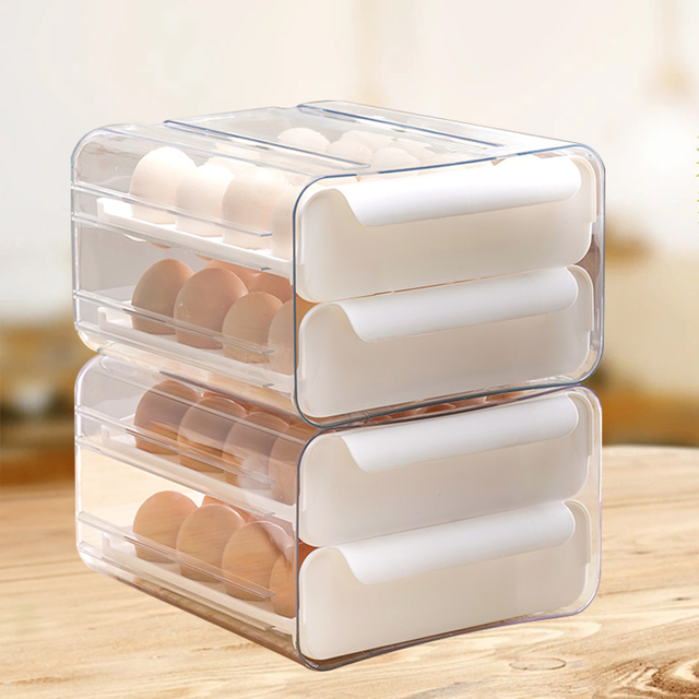 Household Egg Storage Box Double Layer Drawer Type Refrigerator Egg Storage Box Stackable Egg Storage Rack