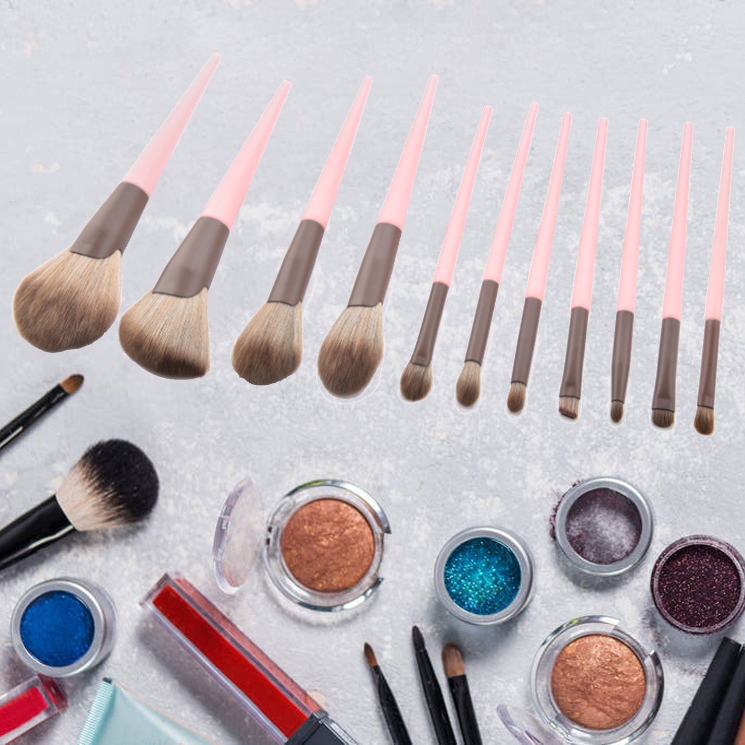 11 Pieces Pink Soft Makeup Brushes Set, Makeup Kit Vegan Single Black Customize Pink Eye Face Cosmetics Makeup Brush Set for Travel