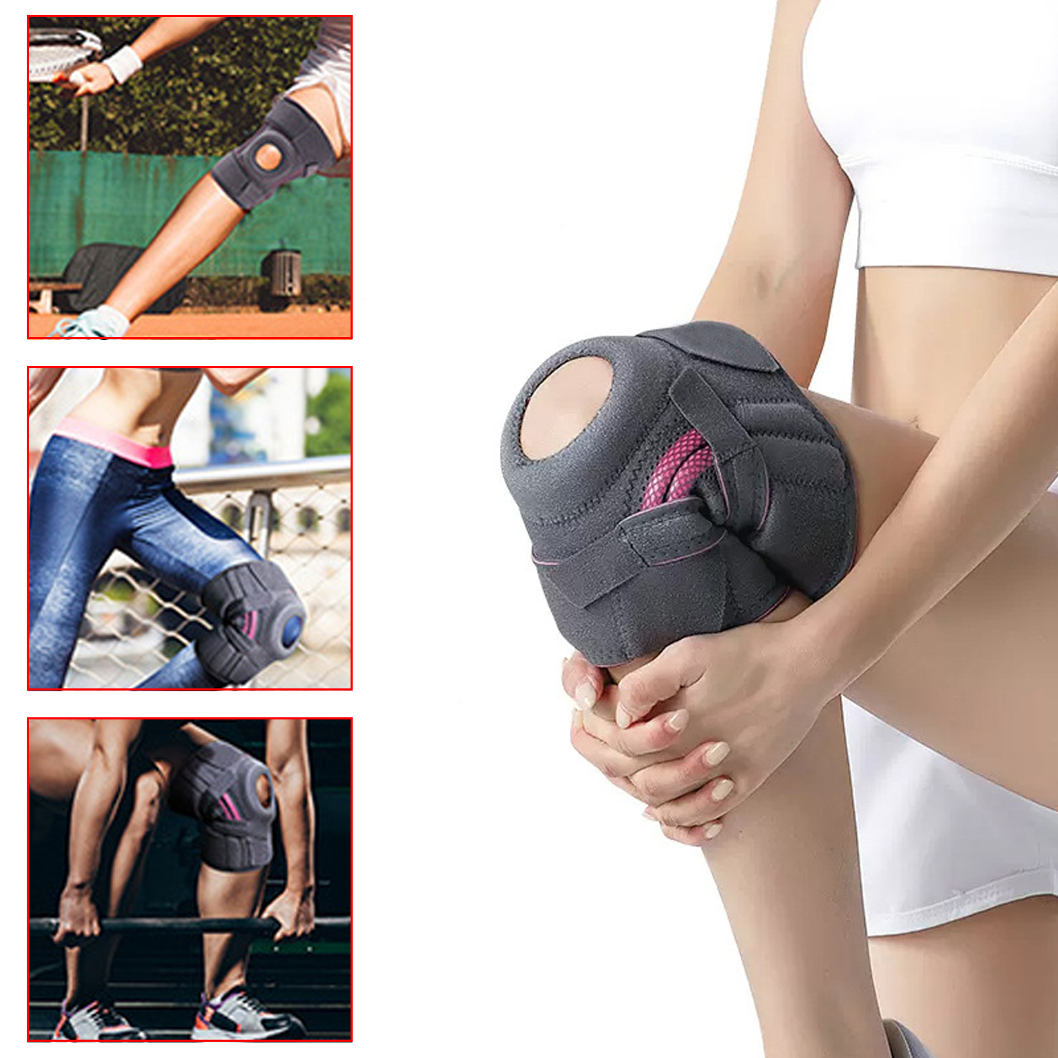 Knee Support Braces With Side Stabilizers & Patella Gel Pads For Knee Support, Adjustable Compression Knee Support Braces