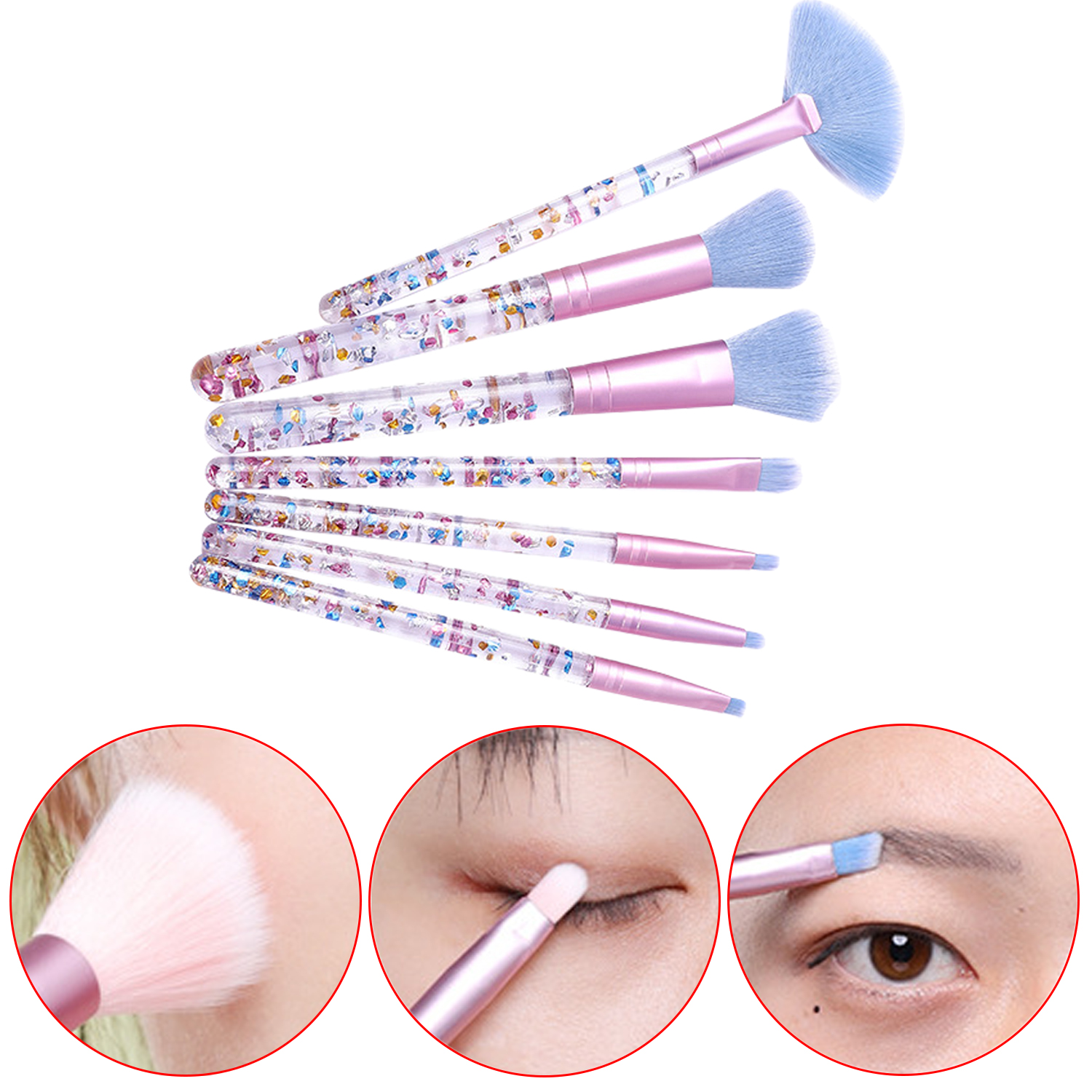 Wholesale Multi Function 7 Pcs Makeup Brush Set Synthetic Hair Crystal Glitter Bling Handle Face Makeup Brushes Set